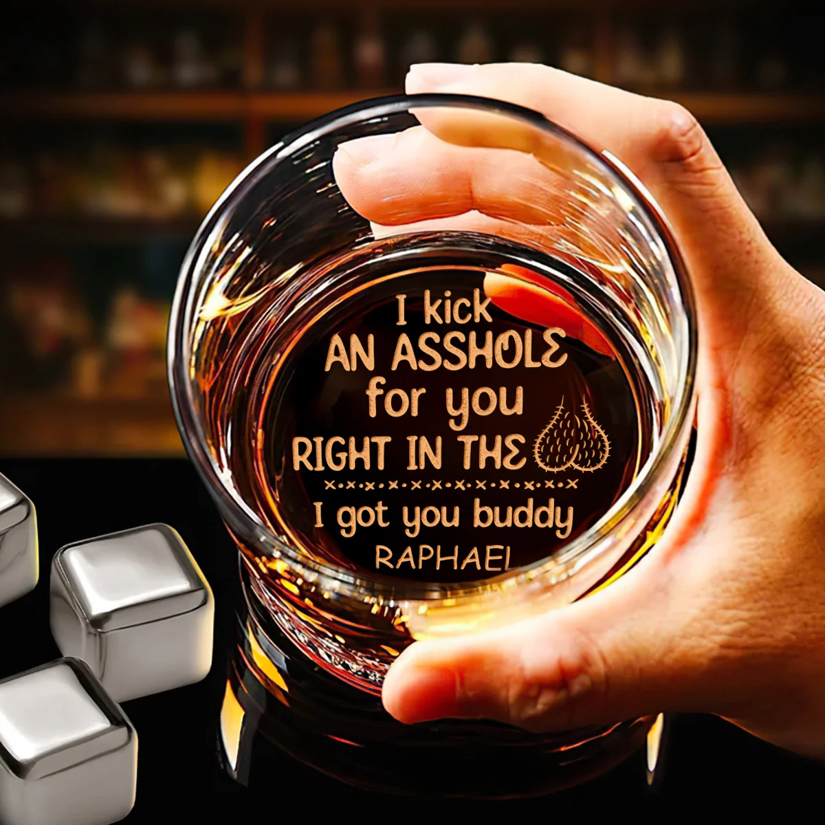 I Kick An Asshole For You - Personalized Engraved Whiskey Glass - Image 7