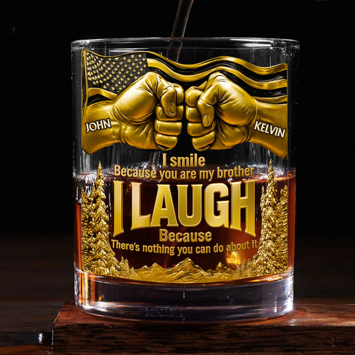 I Laugh Because You Are My Brother - Personalized Round Whiskey Glass