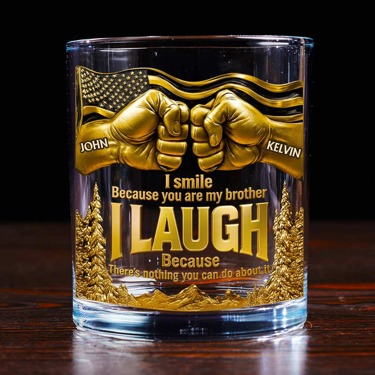 I Laugh Because You Are My Brother - Personalized Round Whiskey Glass - Image 3
