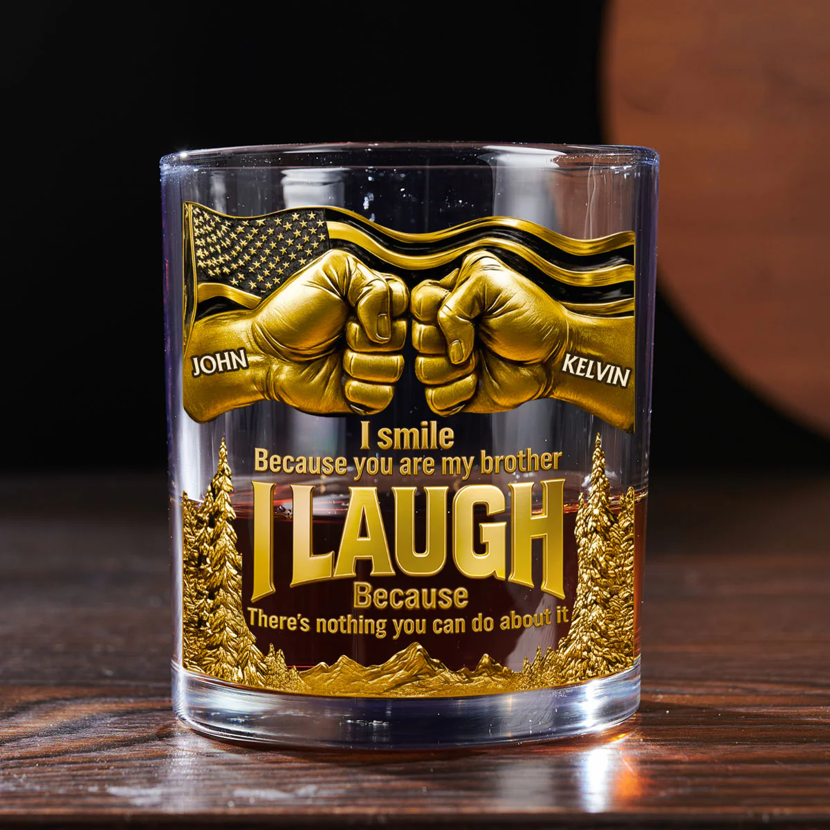 I Laugh Because You Are My Brother - Personalized Round Whiskey Glass - Image 5