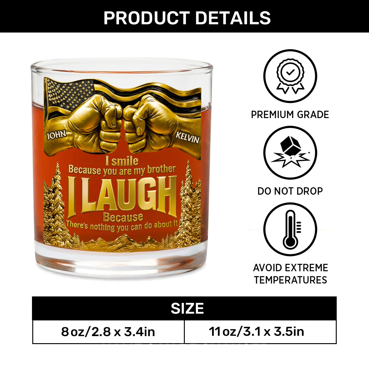 I Laugh Because You Are My Brother - Personalized Round Whiskey Glass - Image 6