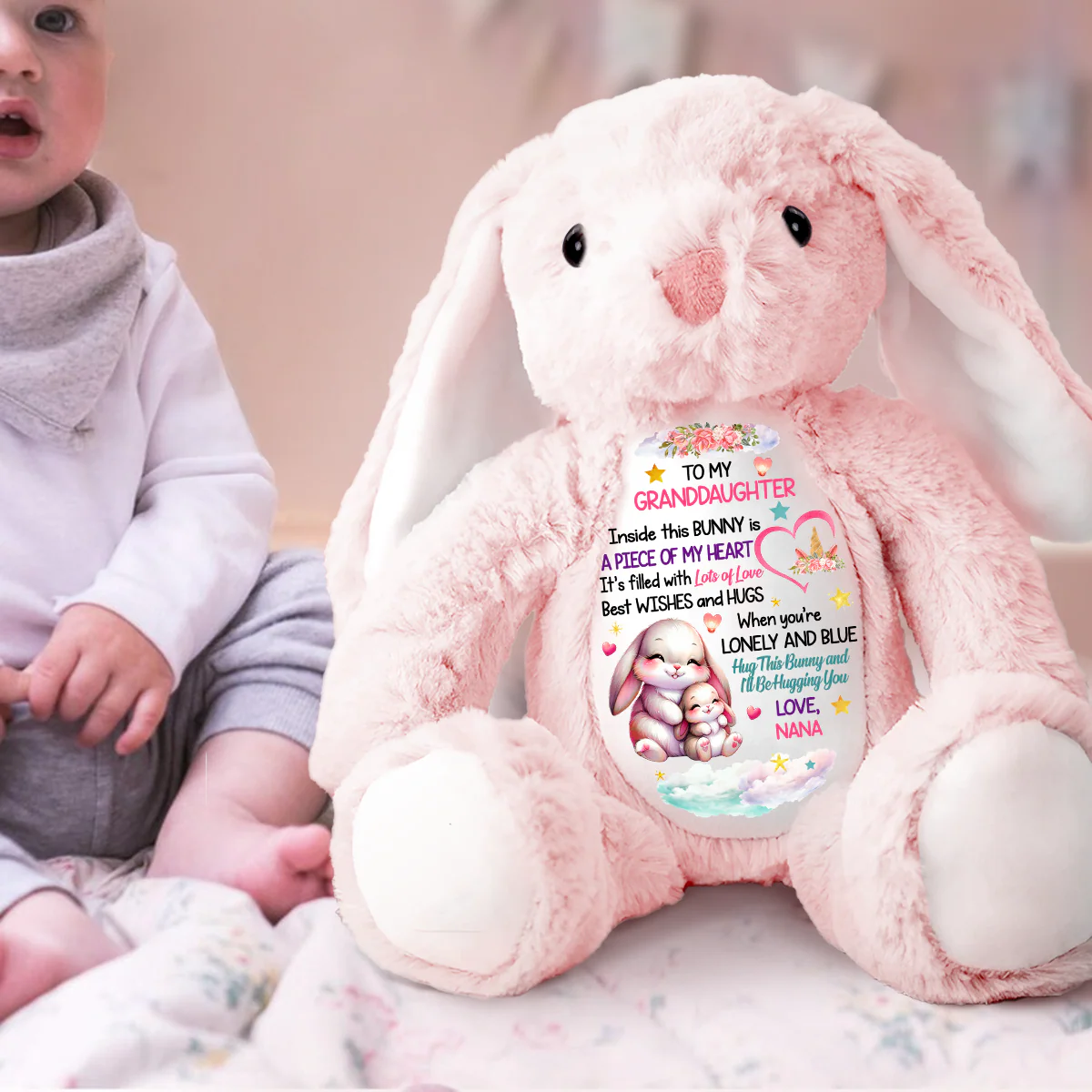 I'll Be Hugging You - Personalized Stuffed Bunny - Image 2