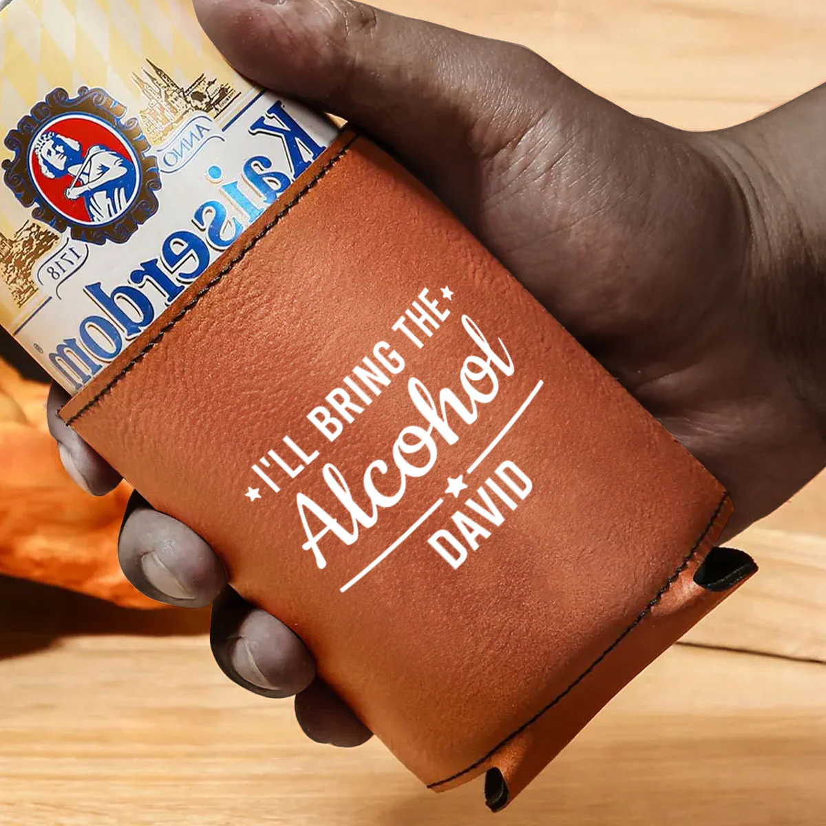 I'll Bring The Alcohol, Bail Money Or Getaway Car - Personalized Leather Can Cooler - Image 2