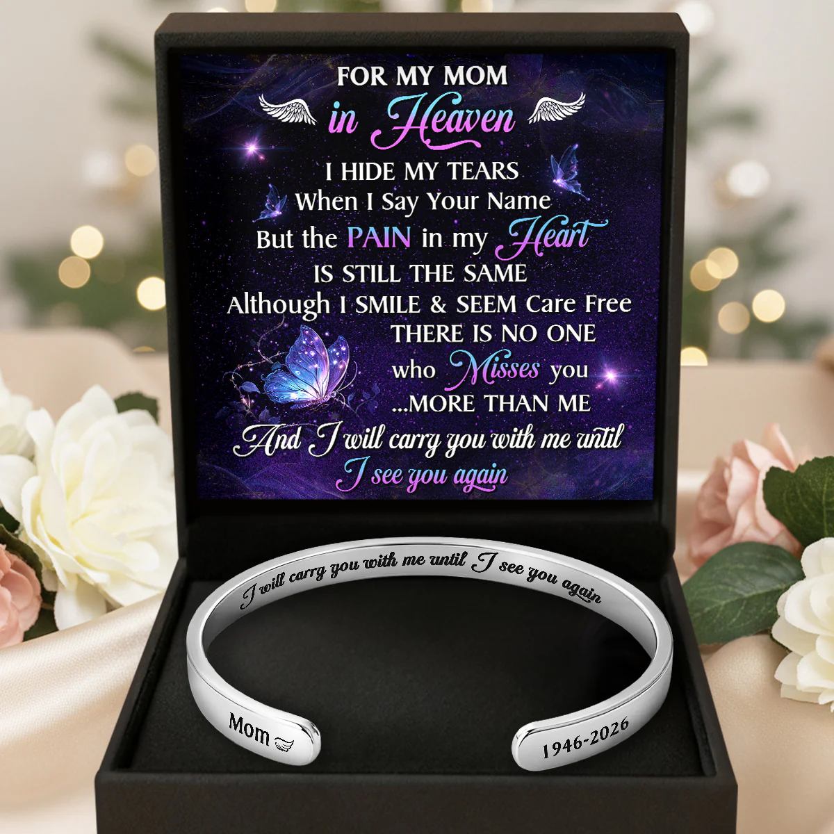 I'll Carry You With Me - Personalized Cuff Bangle Bracelet With Box