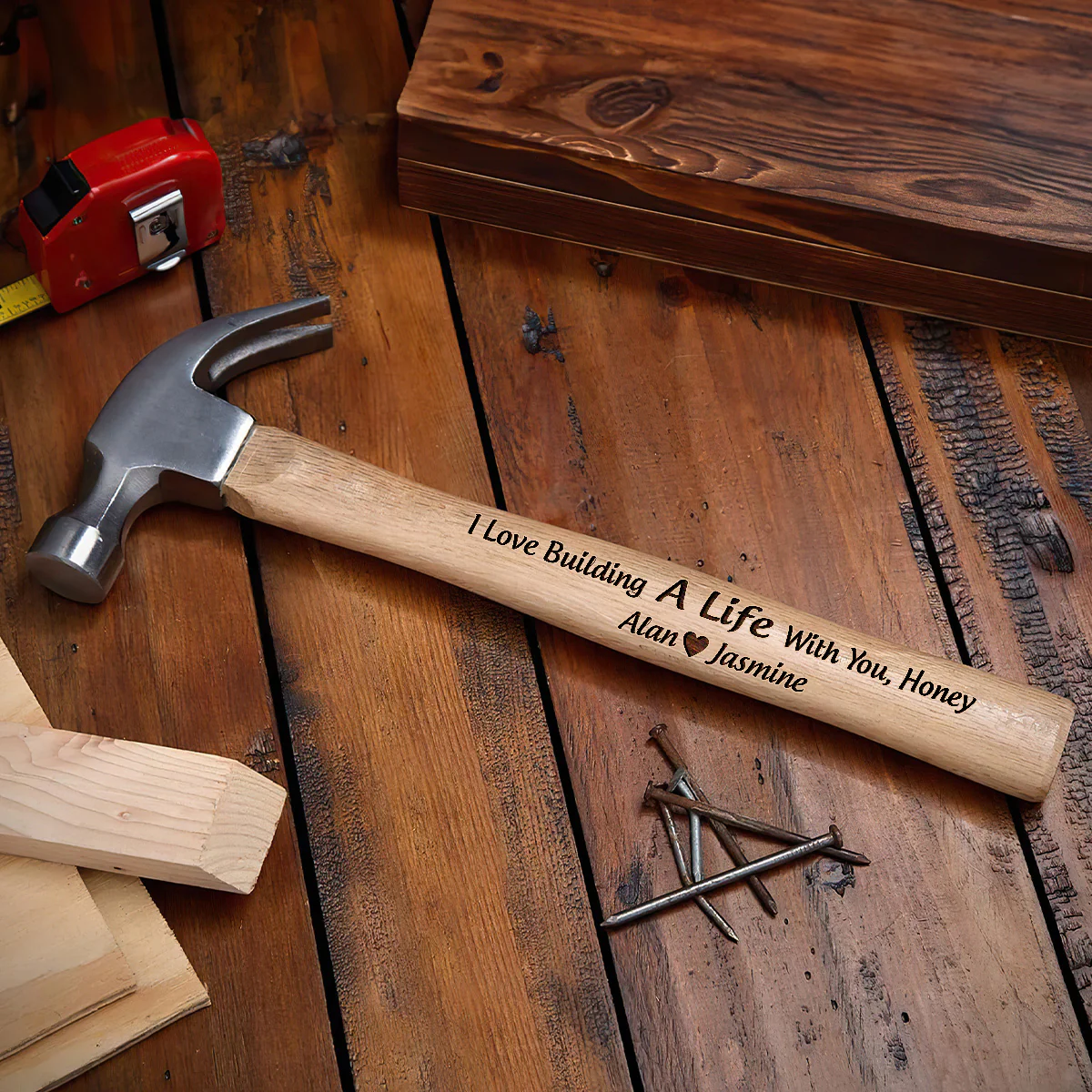I Love Building A Life With You - Personalized Wooden Hammer - Image 3