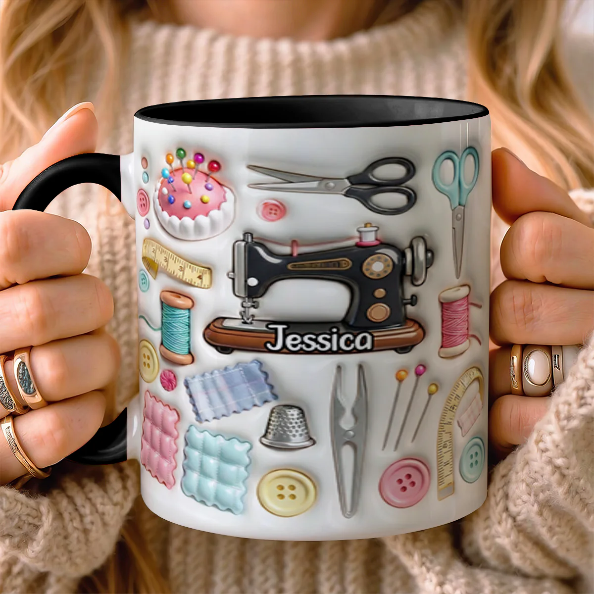 I Love Sewing - Personalized Accent Mug - Image 3