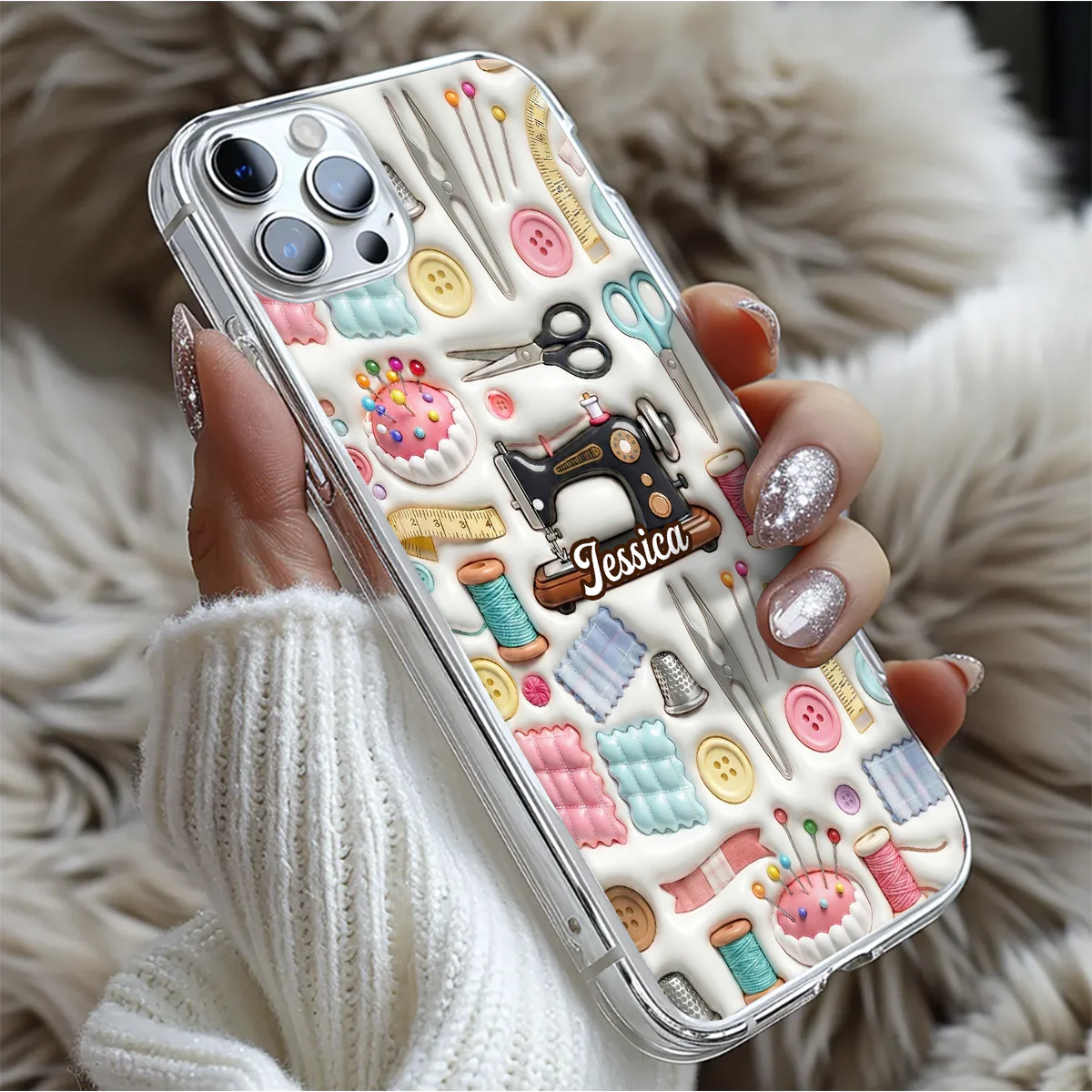 I Love Sewing - Personalized Clear Silicone Phone Case - Image 5