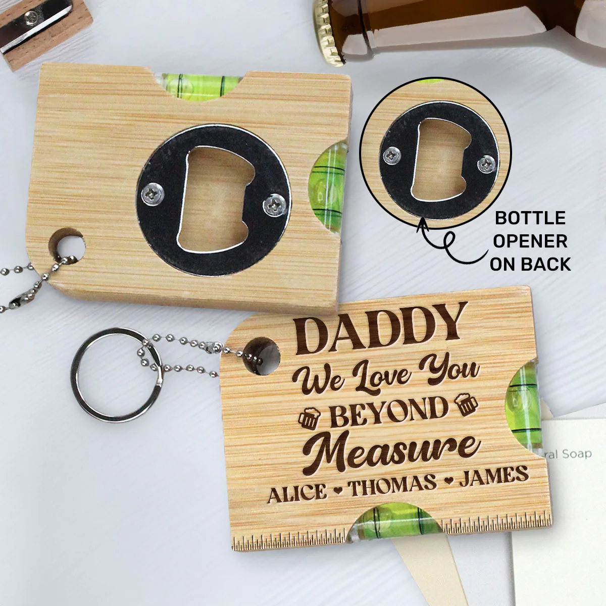 I Love You Beyond Measure - Personalized Spirit Level Bottle Opener Keyring