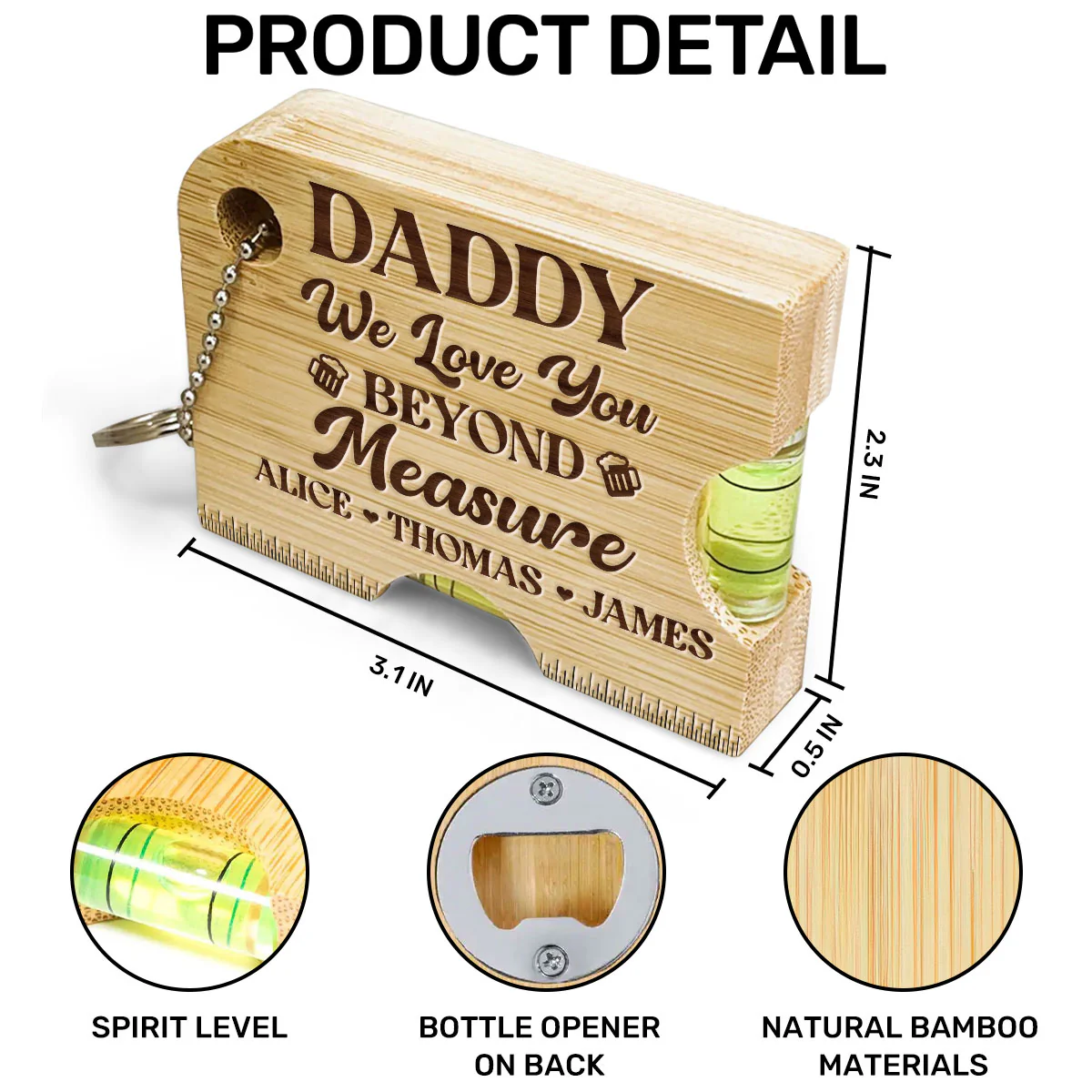 I Love You Beyond Measure - Personalized Spirit Level Bottle Opener Keyring - Image 6