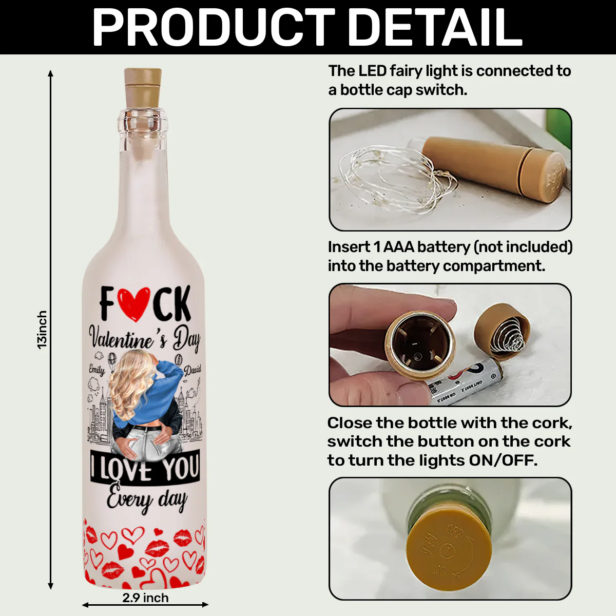 I Love You Every Day - Personalized Bottle Lamp - Image 6