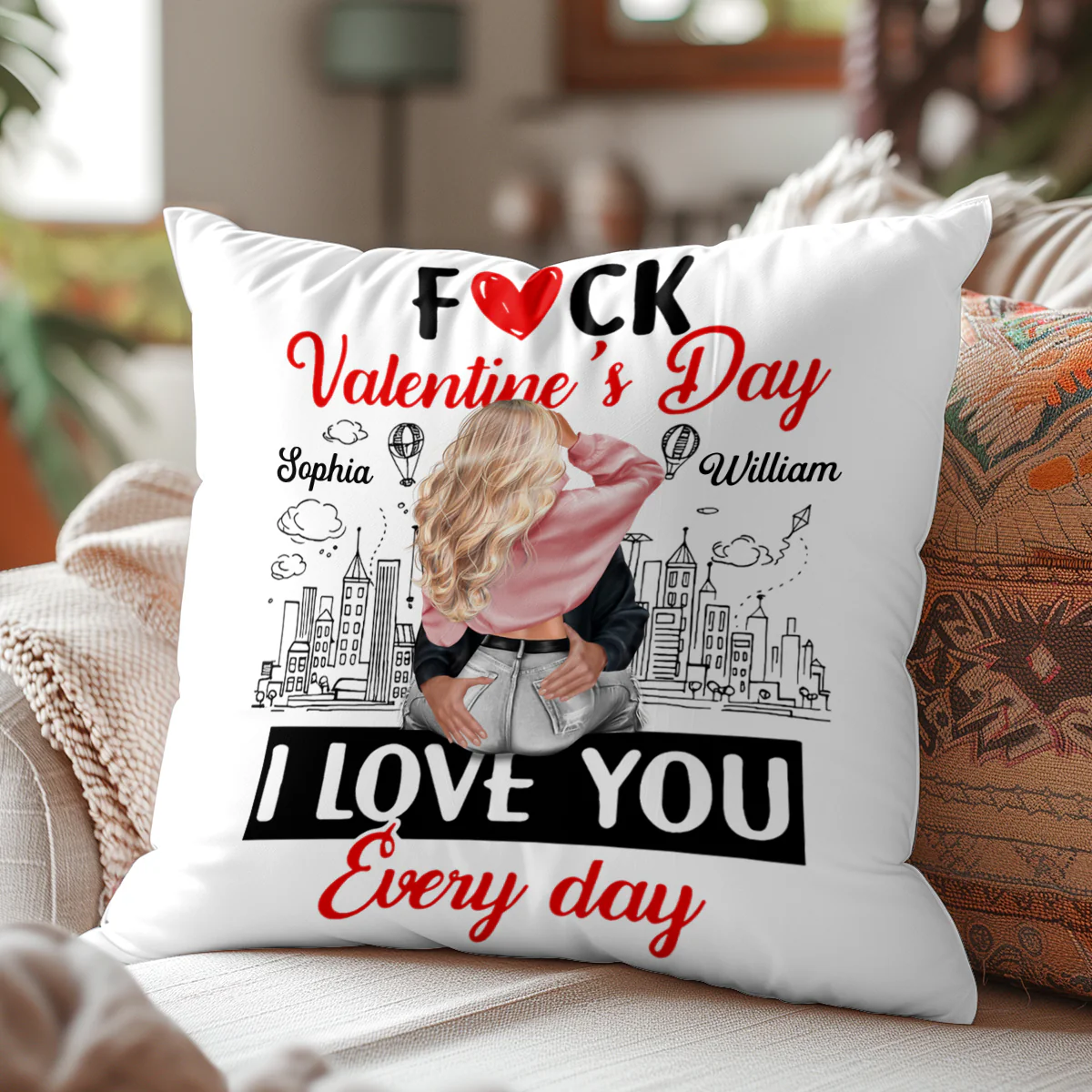 I Love You Every Day - Personalized Crystal Velvet Pillow