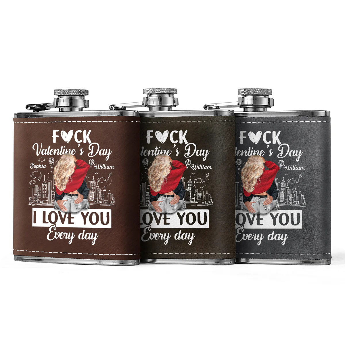 I Love You Every Day - Personalized Leather Flask - Image 2