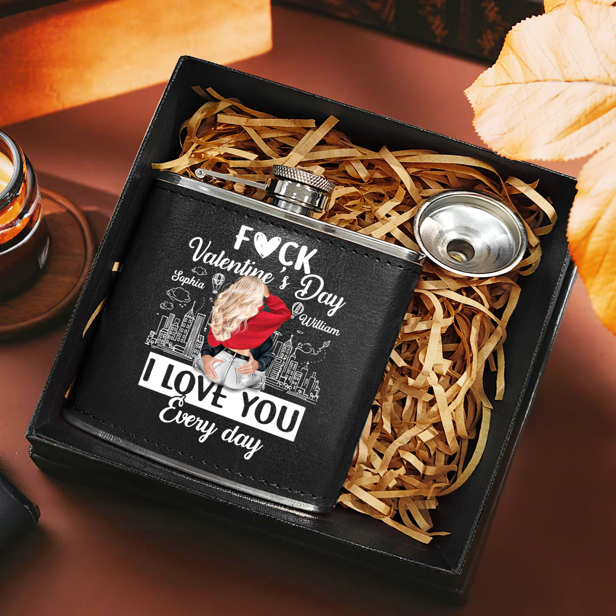 I Love You Every Day - Personalized Leather Flask - Image 4