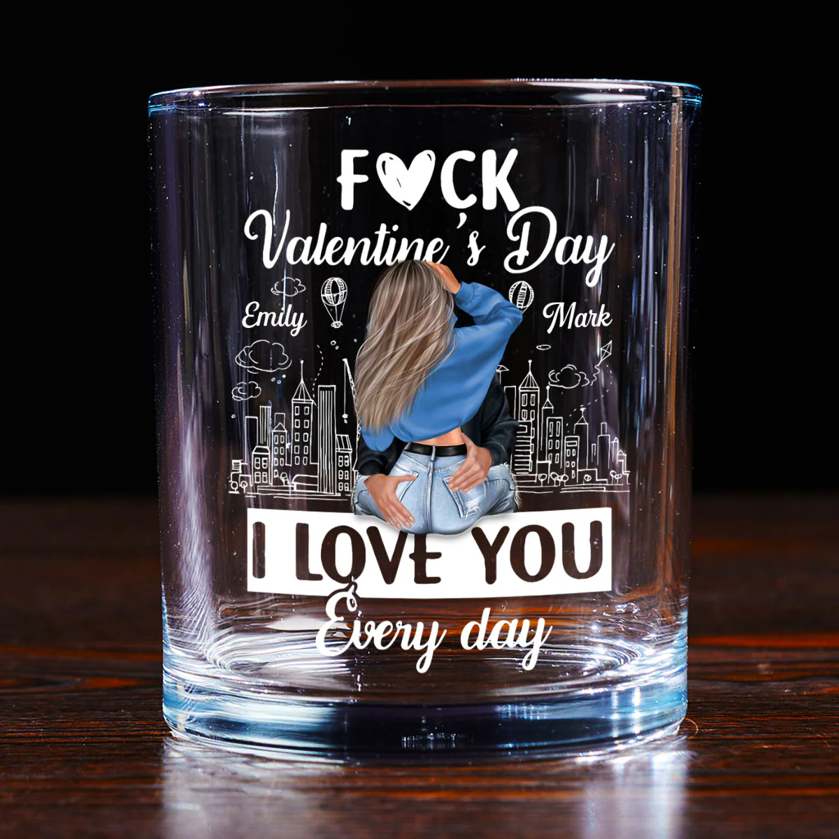 I Love You Every Day - Personalized Round Whiskey Glass - Image 3