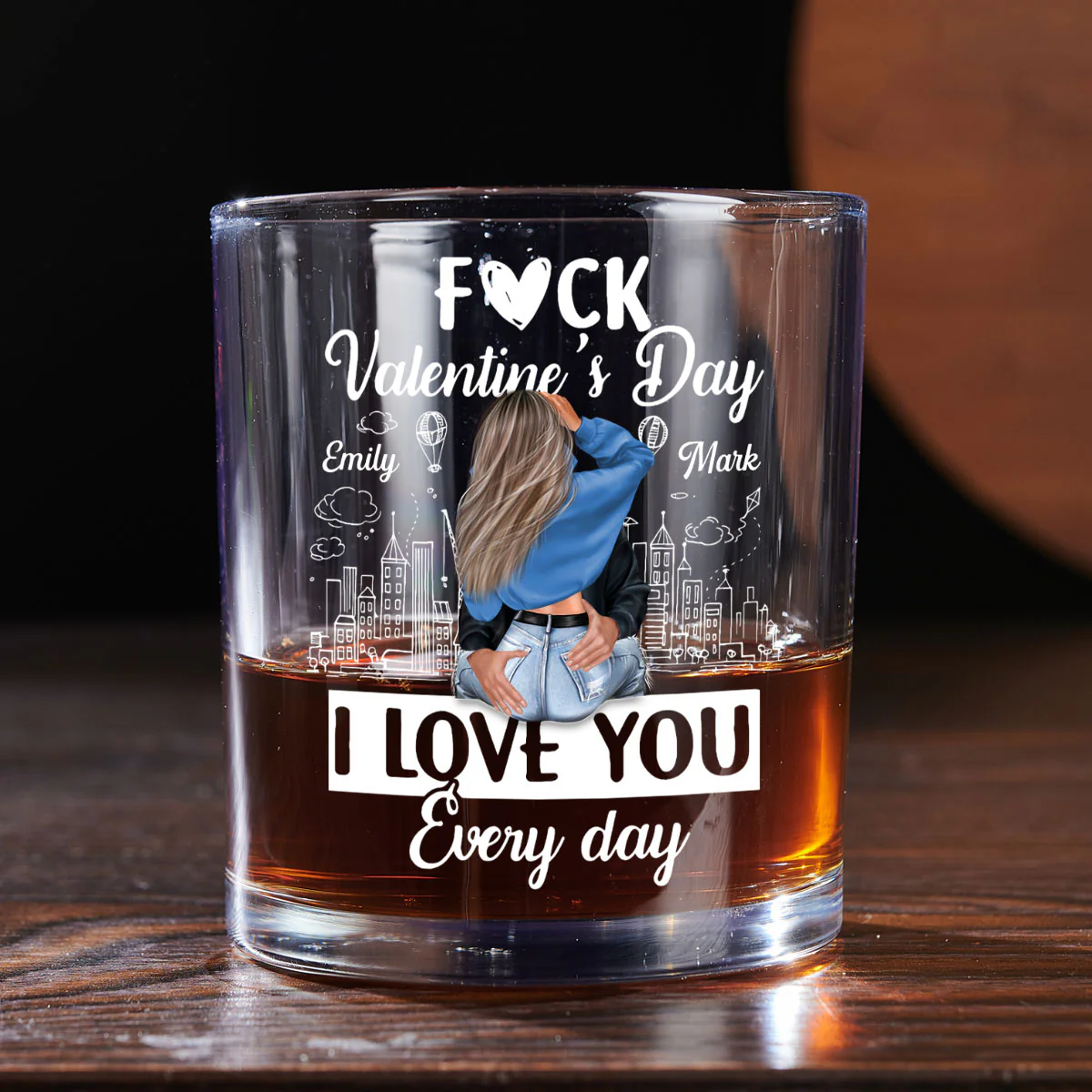 I Love You Every Day - Personalized Round Whiskey Glass - Image 5