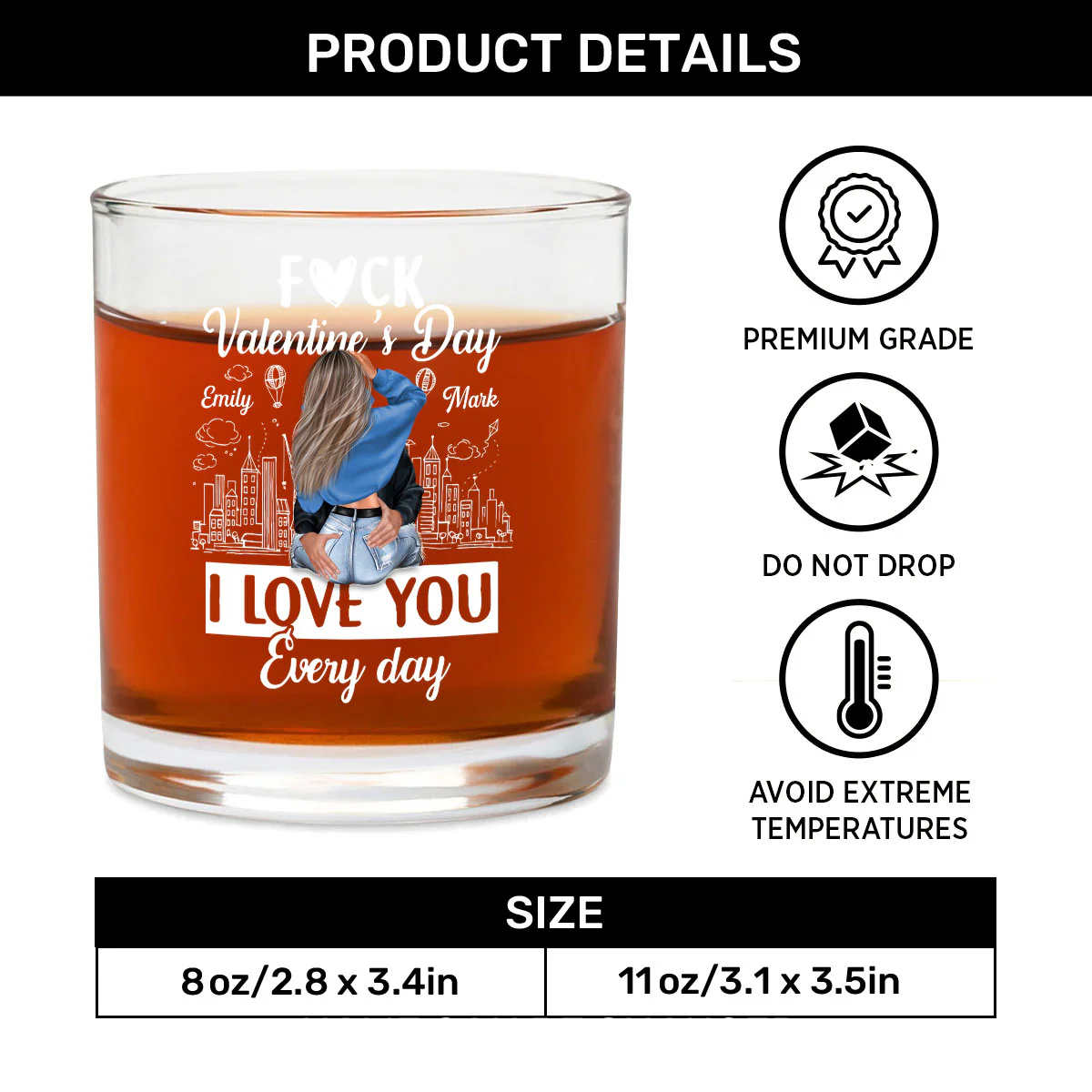I Love You Every Day - Personalized Round Whiskey Glass - Image 6