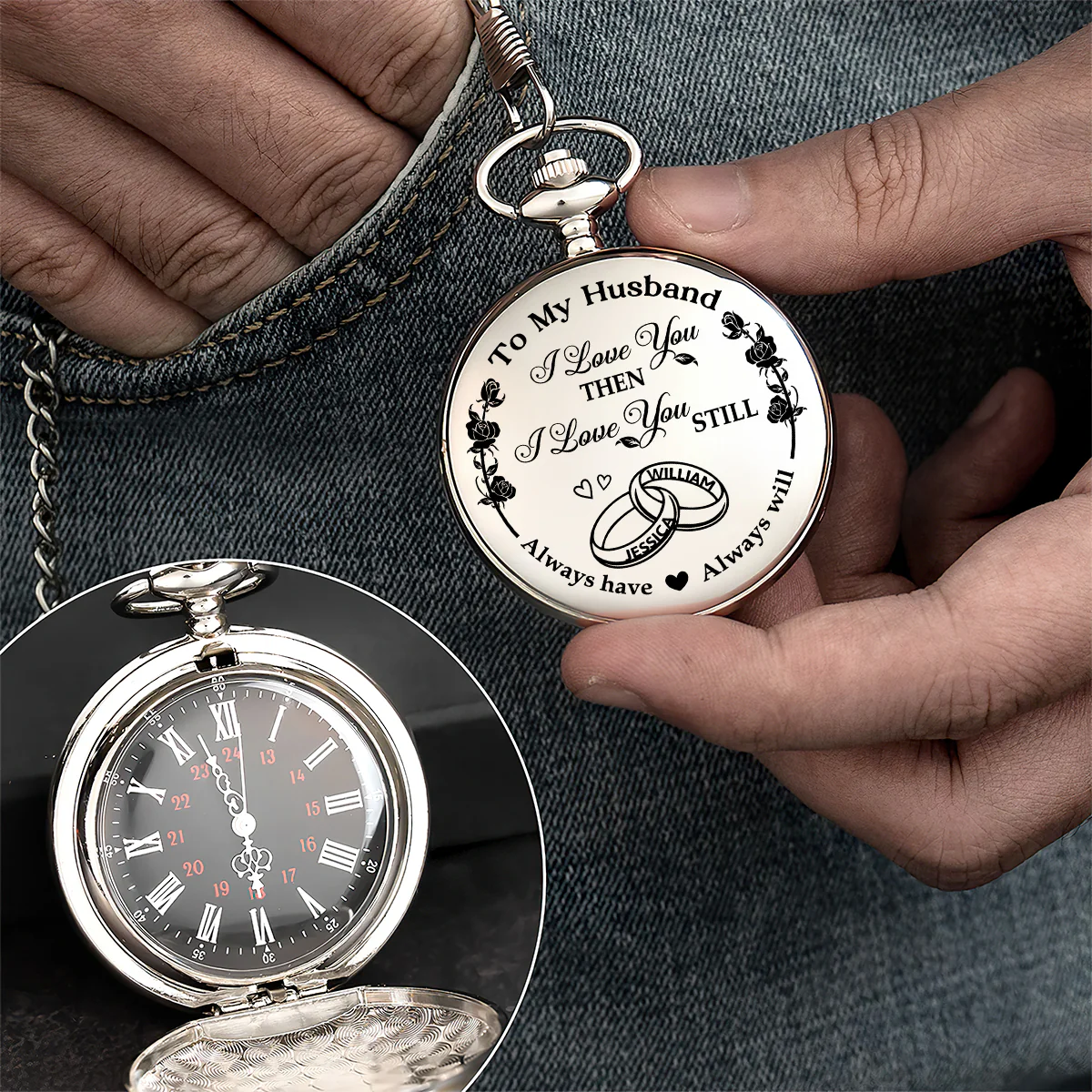 I Love You Then I Love You Still - Personalized Pocket Watch - Image 2