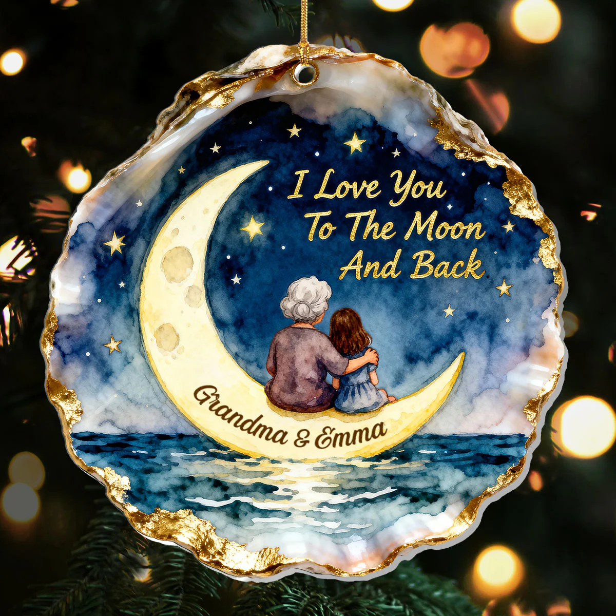 I Love You To The Moon And Back Oyster Shell - Personalized 1-Layer Acrylic Ornament
