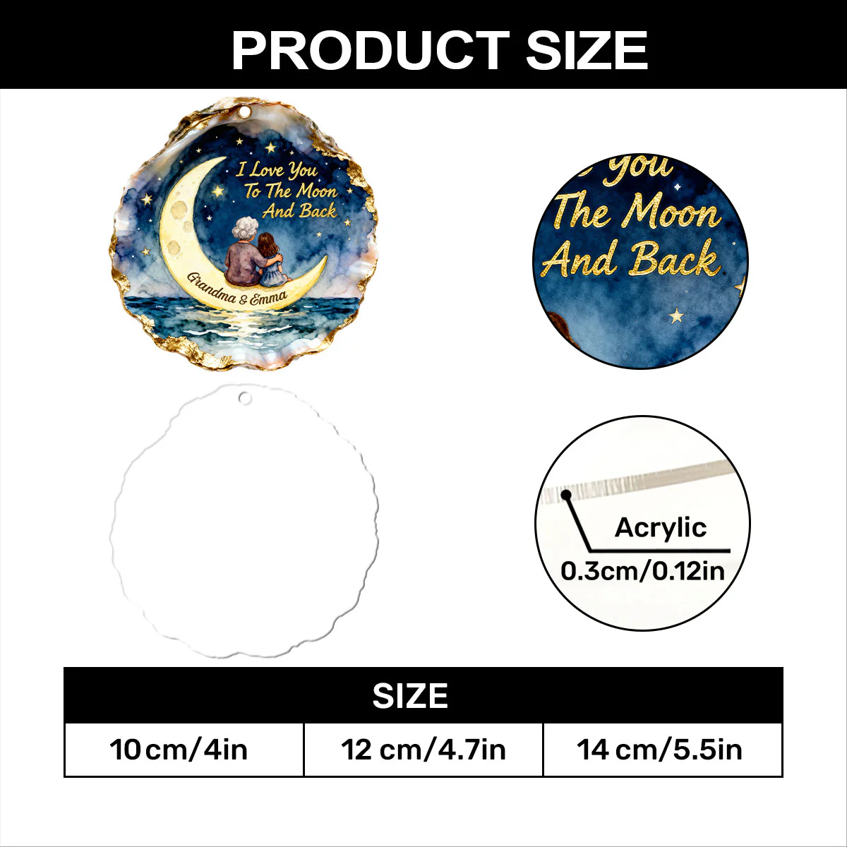 I Love You To The Moon And Back Oyster Shell - Personalized 1-Layer Acrylic Ornament - Image 7
