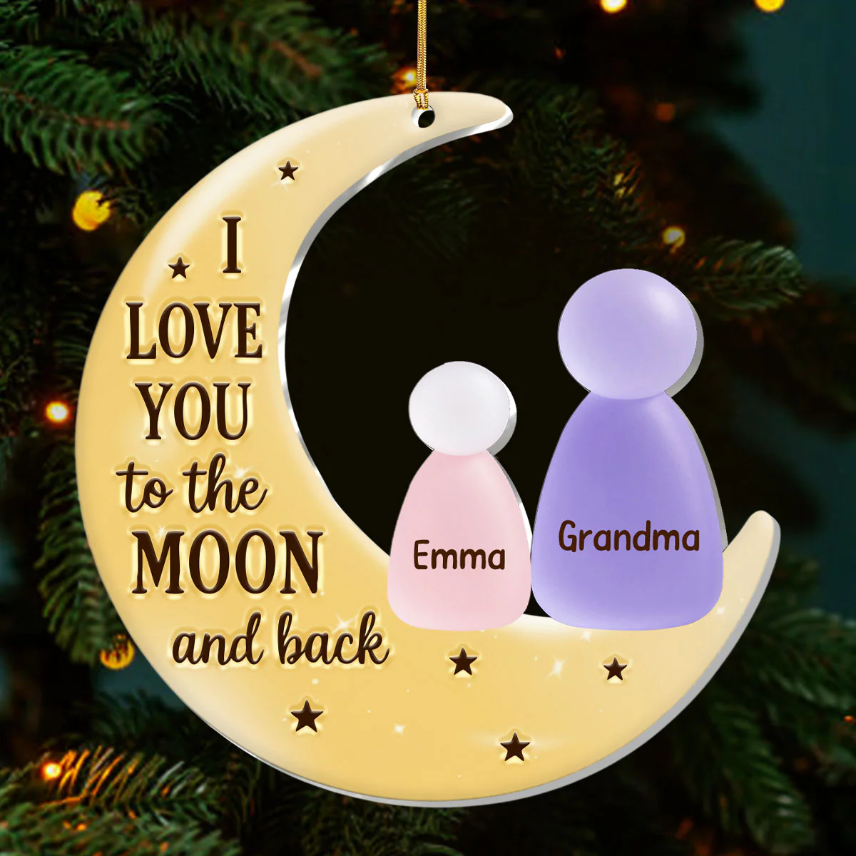 I Love You To The Moon And Back - Personalized 1-Layer Acrylic Ornament - Image 3