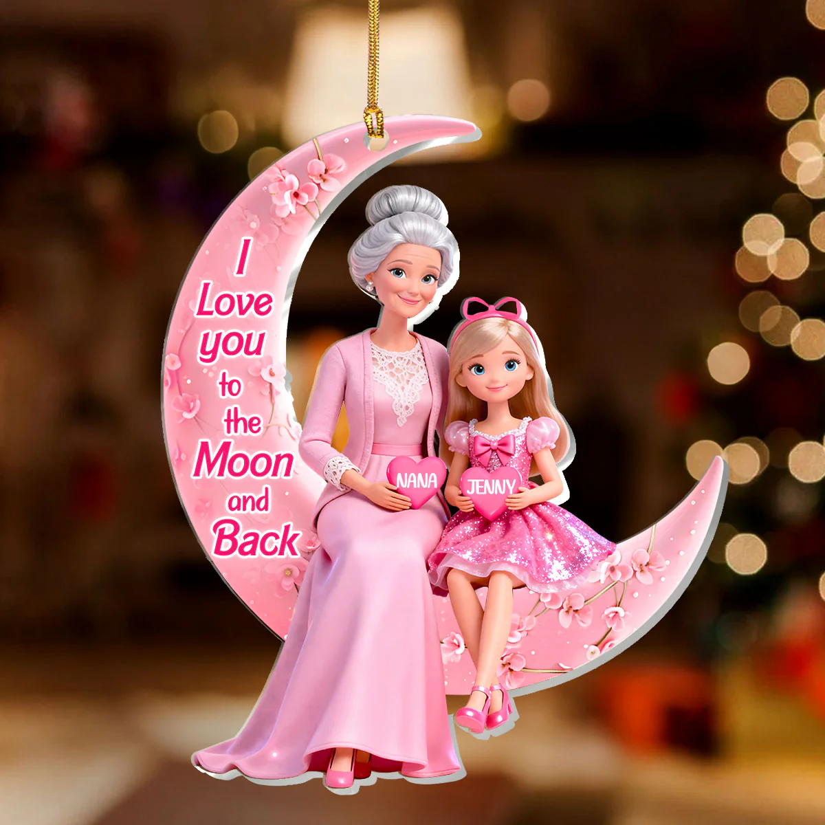 I Love You To The Moon And Back - Personalized 1-Layer Acrylic Ornament - Image 3