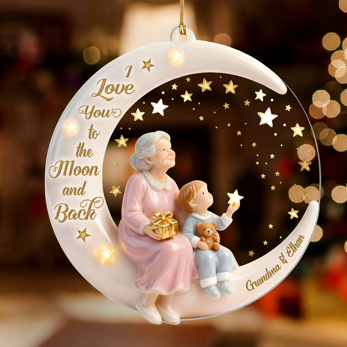 I Love You To The Moon And Back - Personalized 1-Layer Acrylic Ornament - Image 2