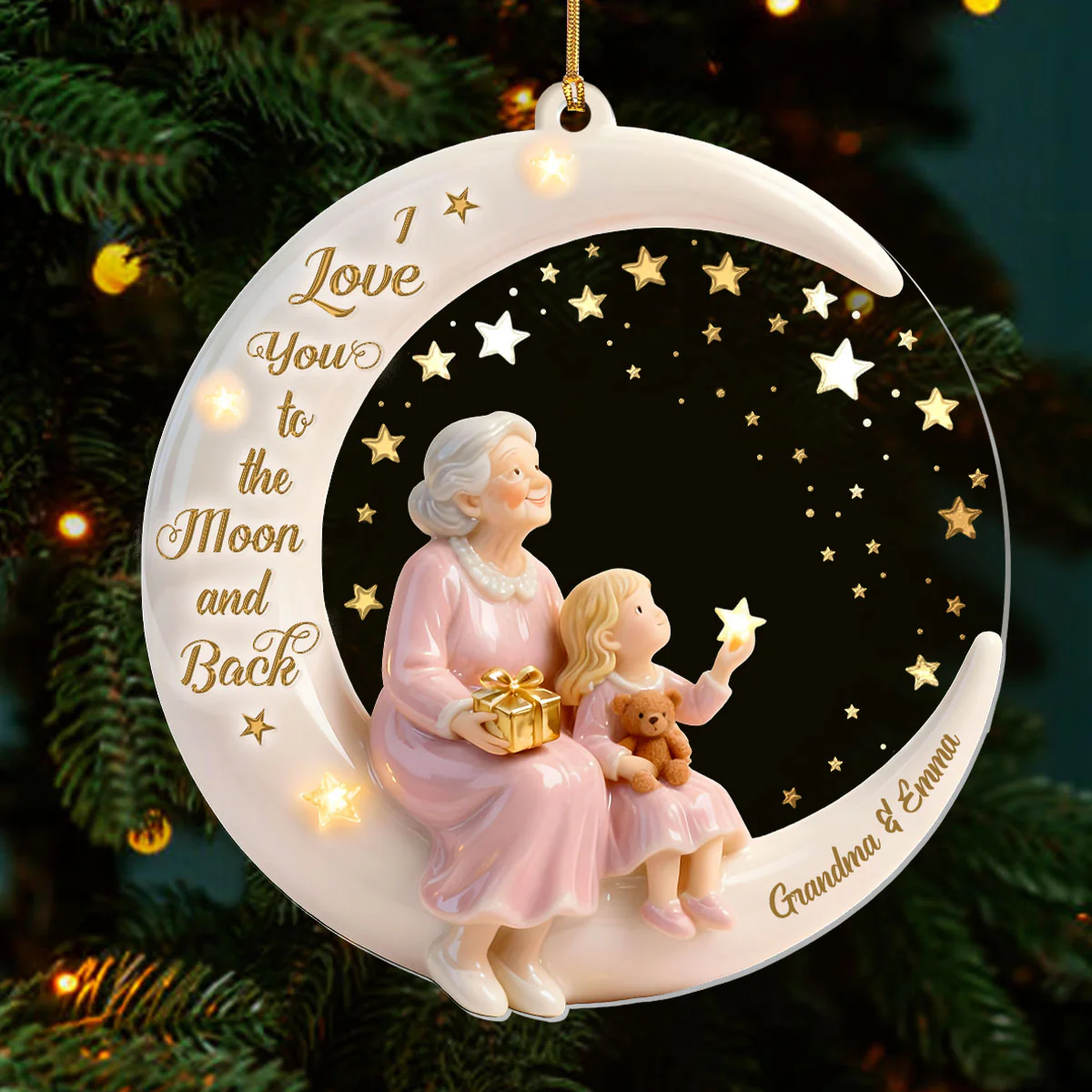 I Love You To The Moon And Back - Personalized 1-Layer Acrylic Ornament - Image 3