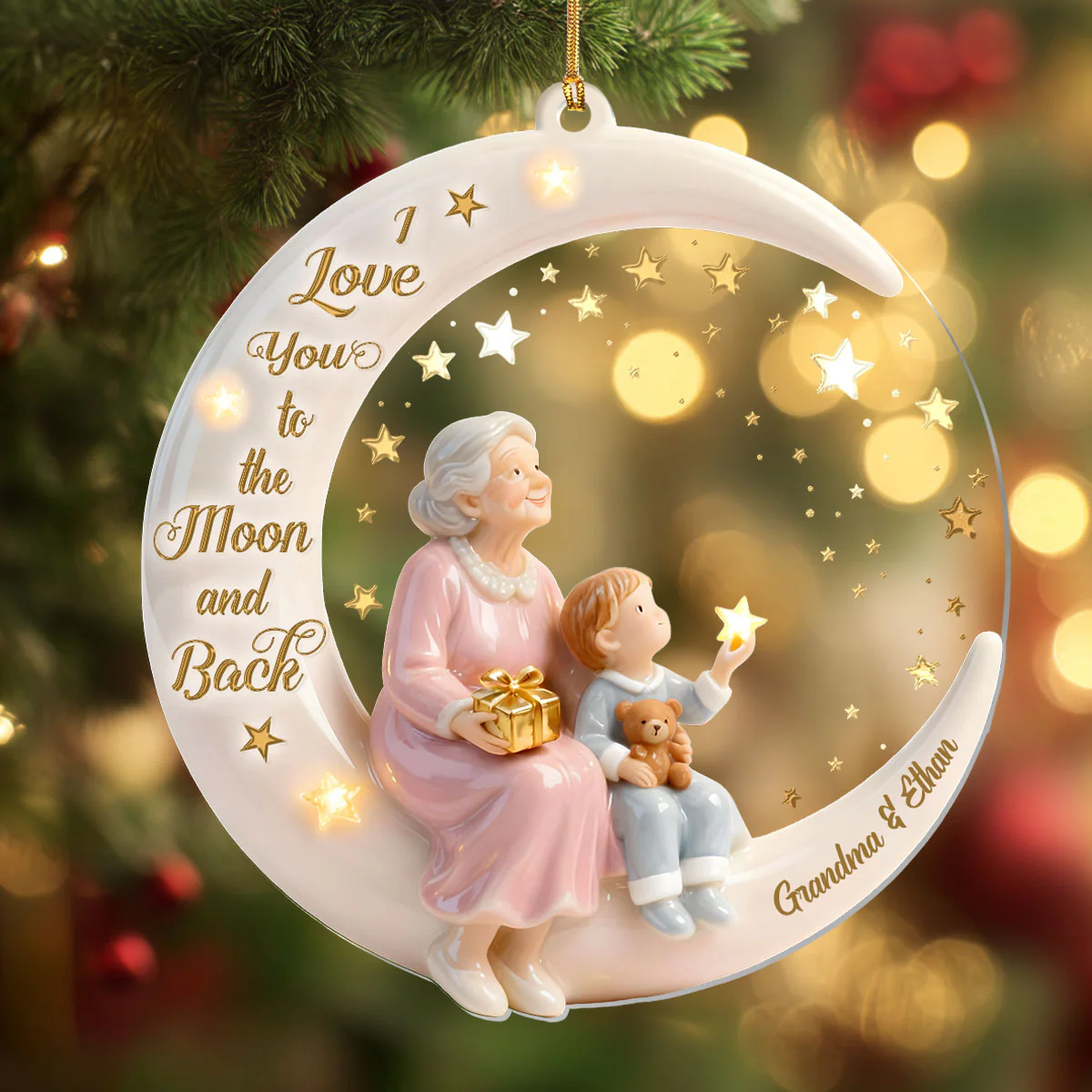 I Love You To The Moon And Back - Personalized 1-Layer Acrylic Ornament - Image 4
