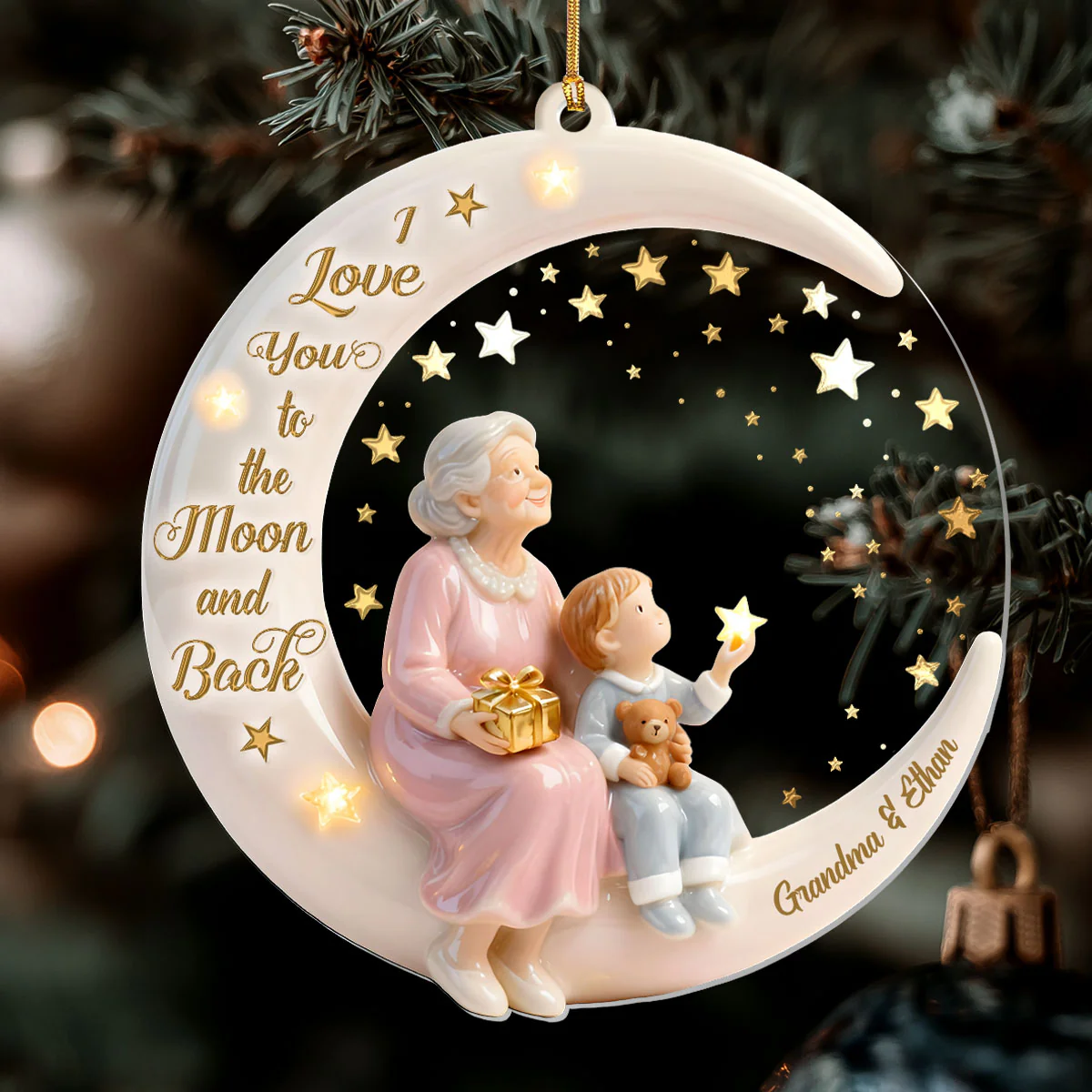 I Love You To The Moon And Back - Personalized 1-Layer Acrylic Ornament - Image 6
