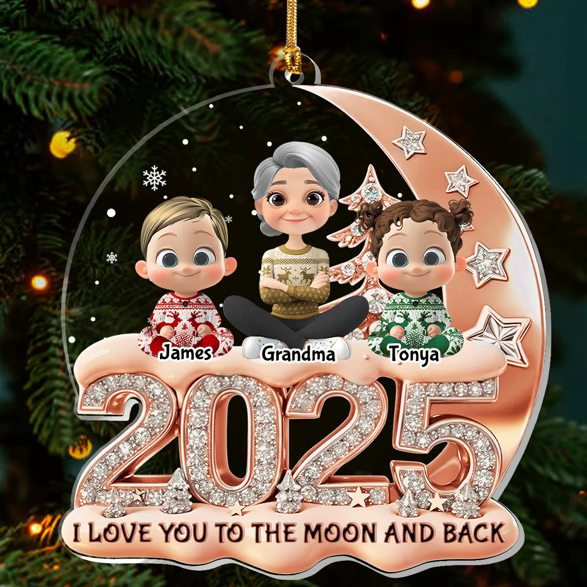 I Love You To The Moon And Back - Personalized 1-Layer Acrylic Ornament - Image 3