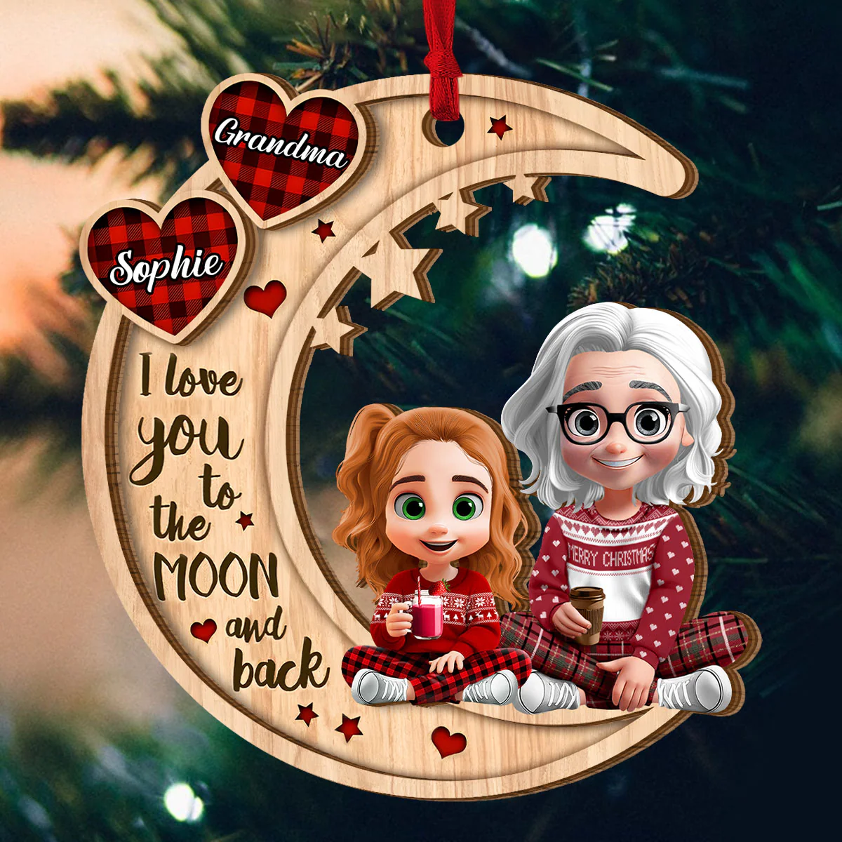 I Love You To The Moon And Back - Personalized 2-Layered Wooden Ornament - Image 5