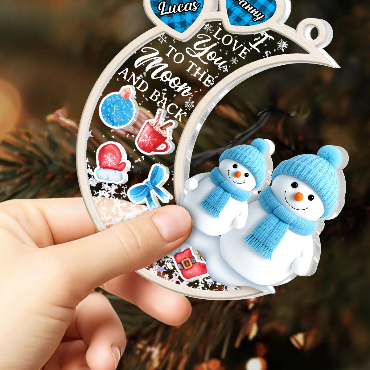 I Love You To The Moon And Back - Personalized 3 Layered Christmas Shaker Ornament - Image 2