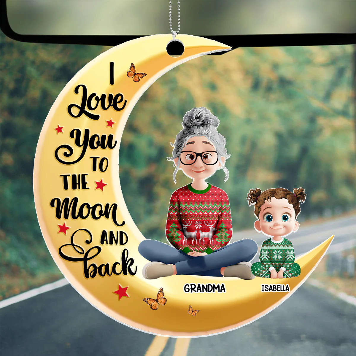 I Love You To The Moon And Back - Personalized Car Acrylic Hanging Ornament - Image 2