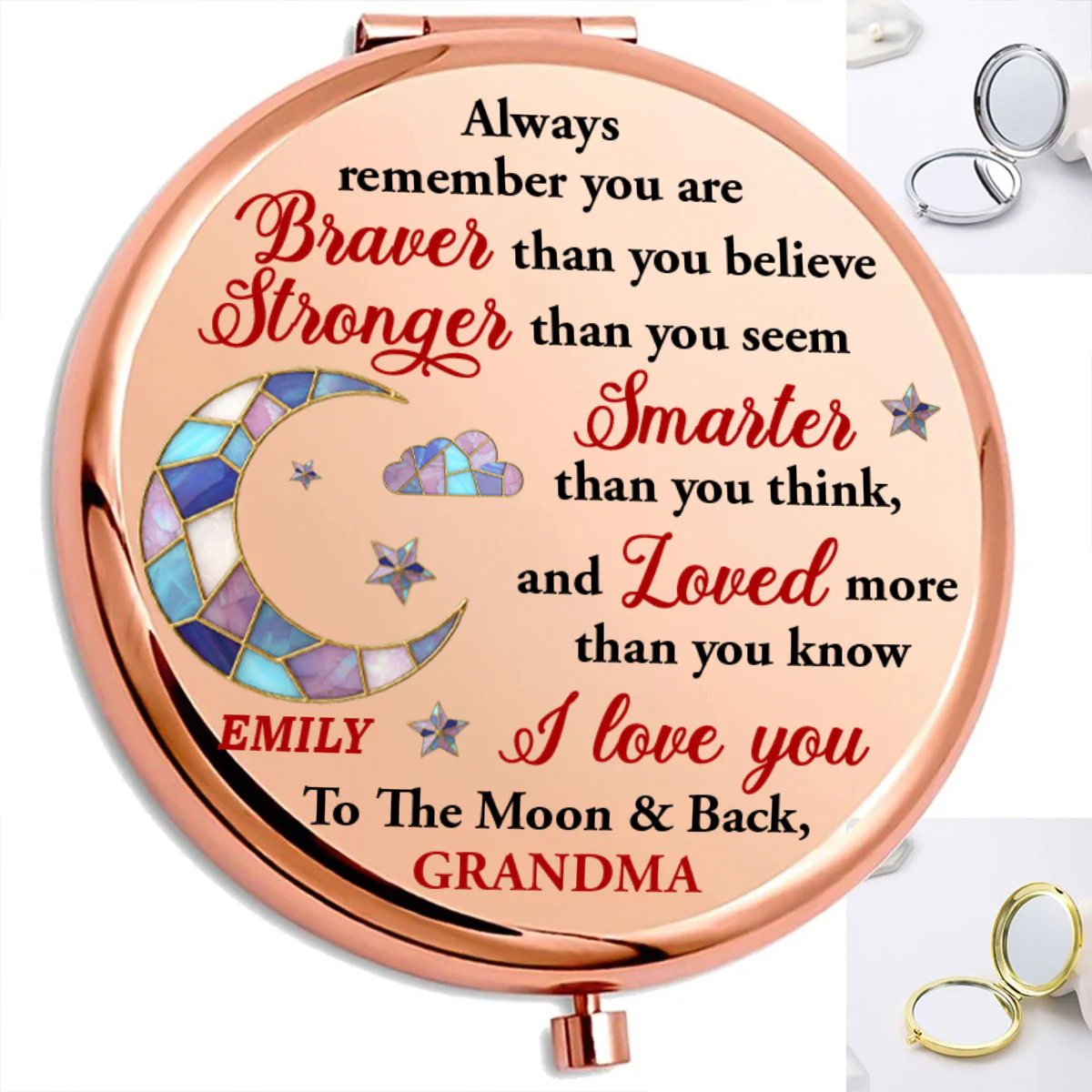 I Love You To The Moon And Back - Personalized Circle Metallic Mirror - Image 5