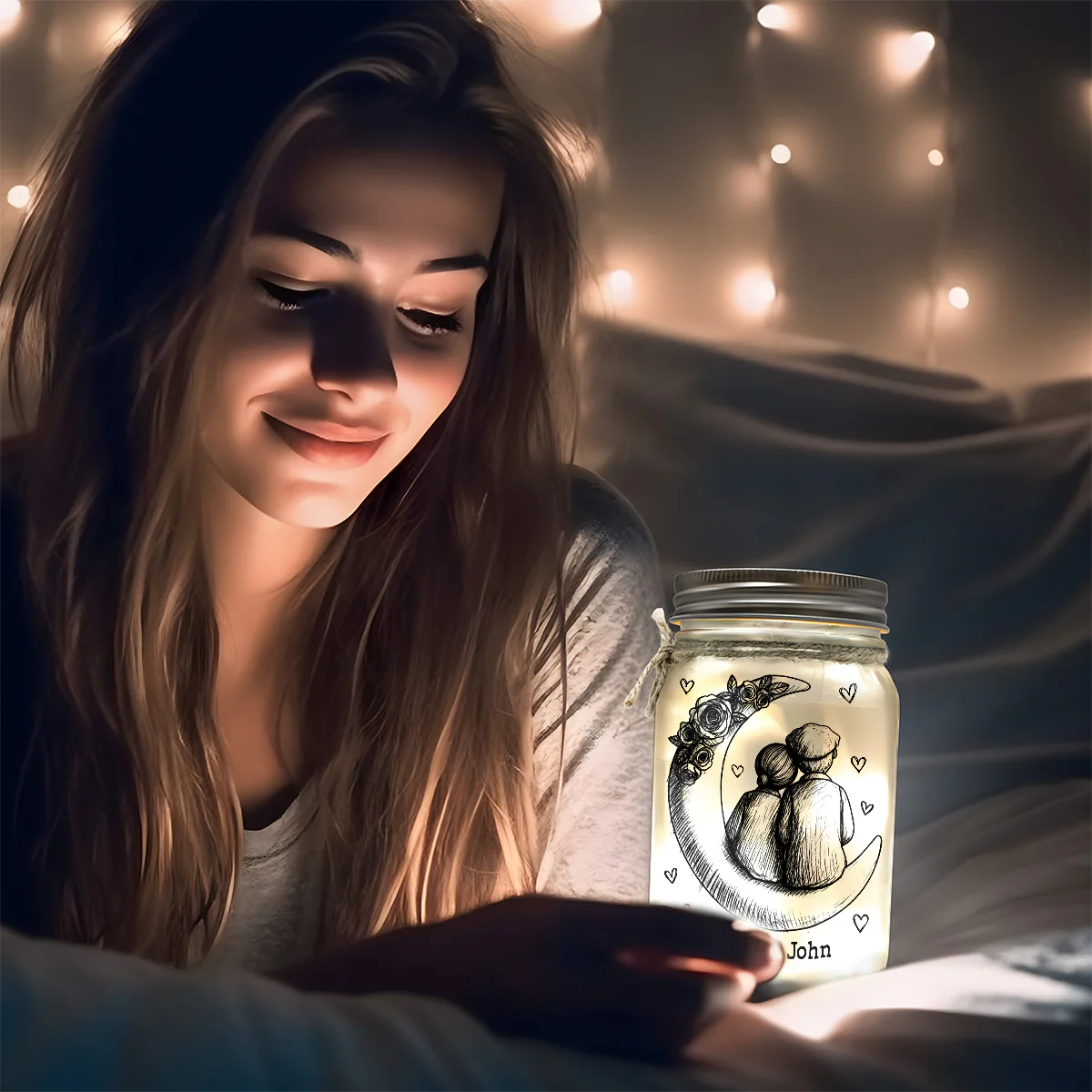 I Love You To The Moon And Back - Personalized Mason Jar Light - Image 3