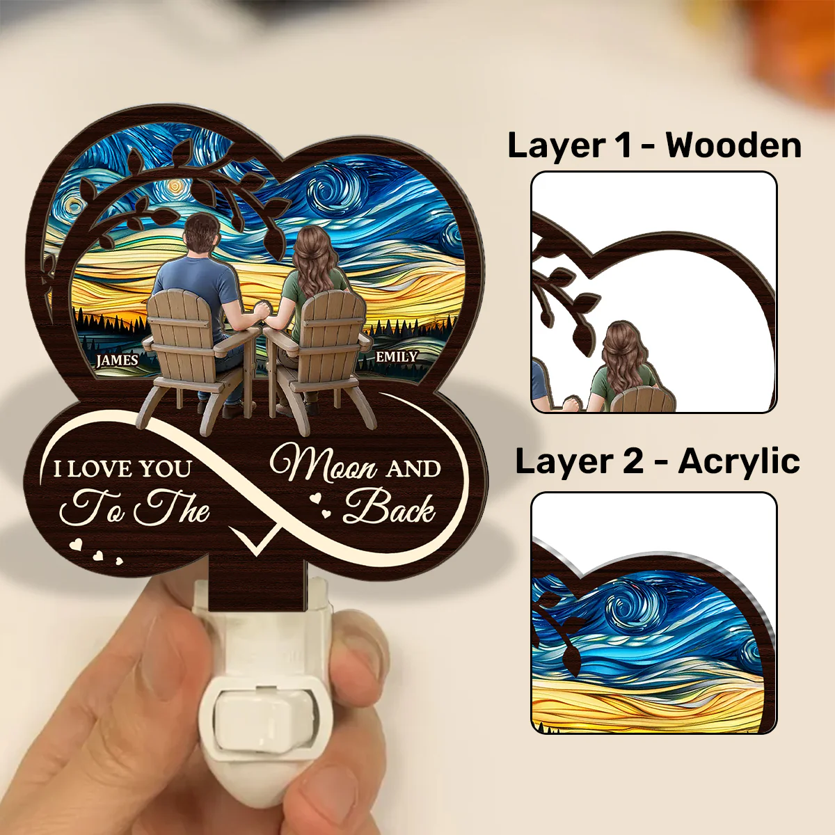 I Love You To The Moon And Back - Personalized Plug-in Night Light - Image 6
