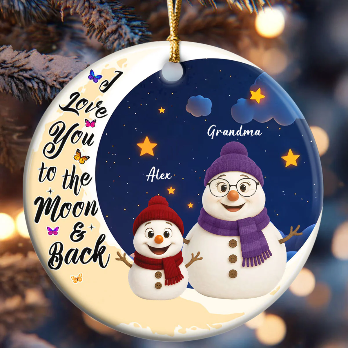 I Love You To The Moon And Back - Personalized Round Shaped Ceramic Ornament - Image 6
