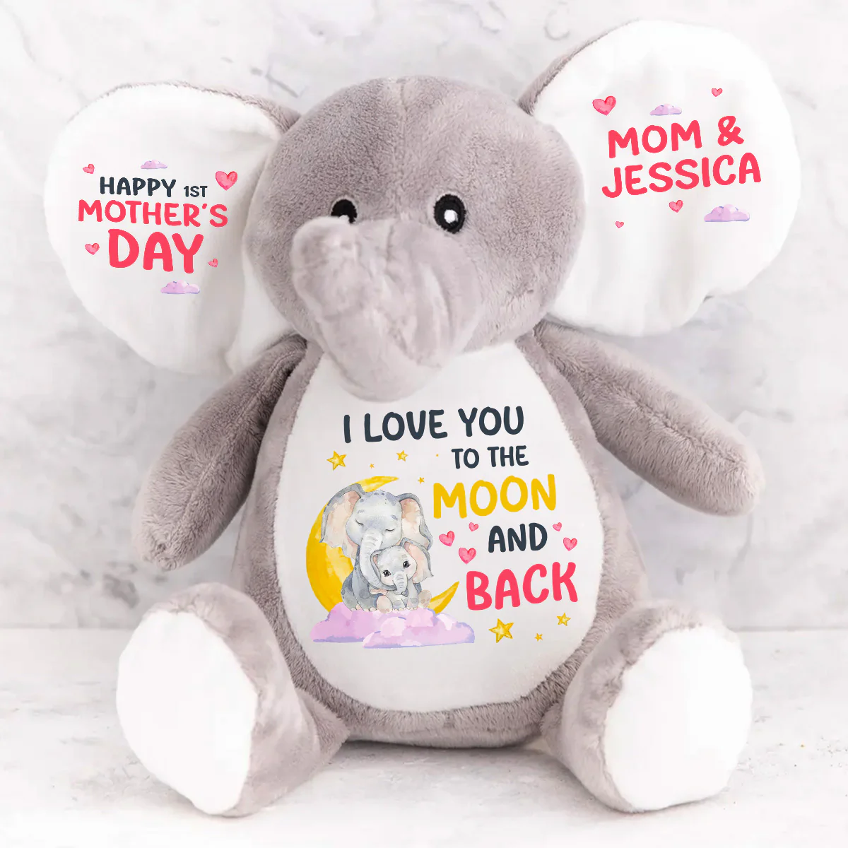 I Love You To The Moon And Back - Personalized Stuffed Elephant
