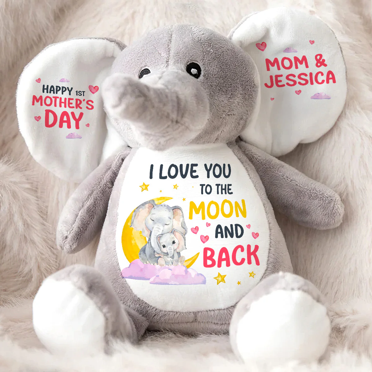 I Love You To The Moon And Back - Personalized Stuffed Elephant - Image 2
