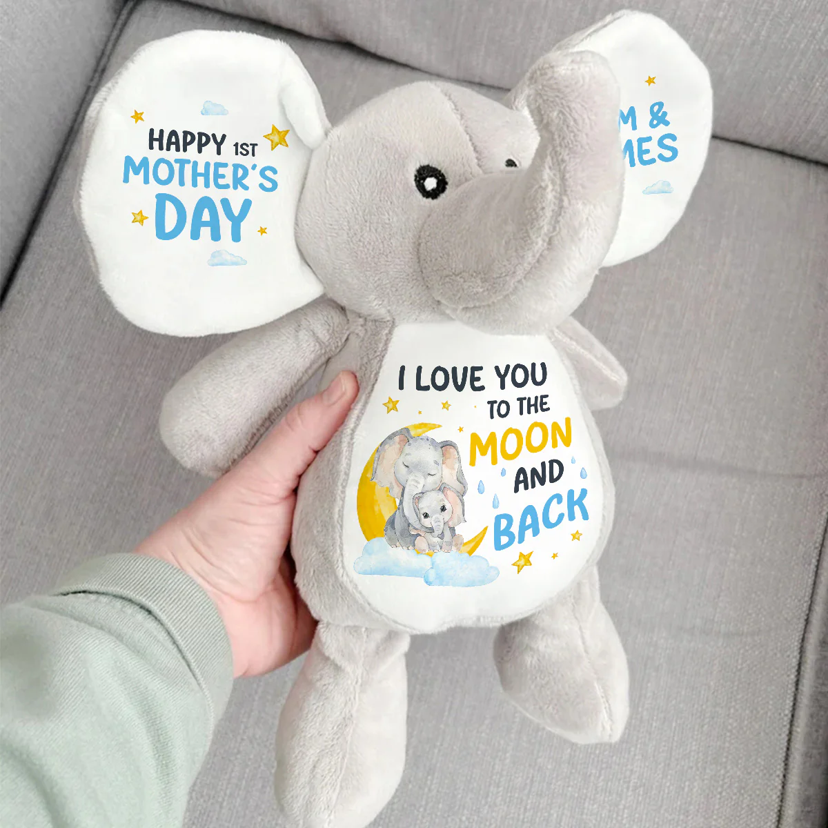 I Love You To The Moon And Back - Personalized Stuffed Elephant - Image 3