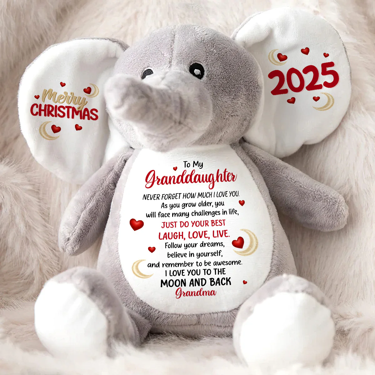 I Love You To The Moon And Back - Personalized Stuffed Elephant - Image 2