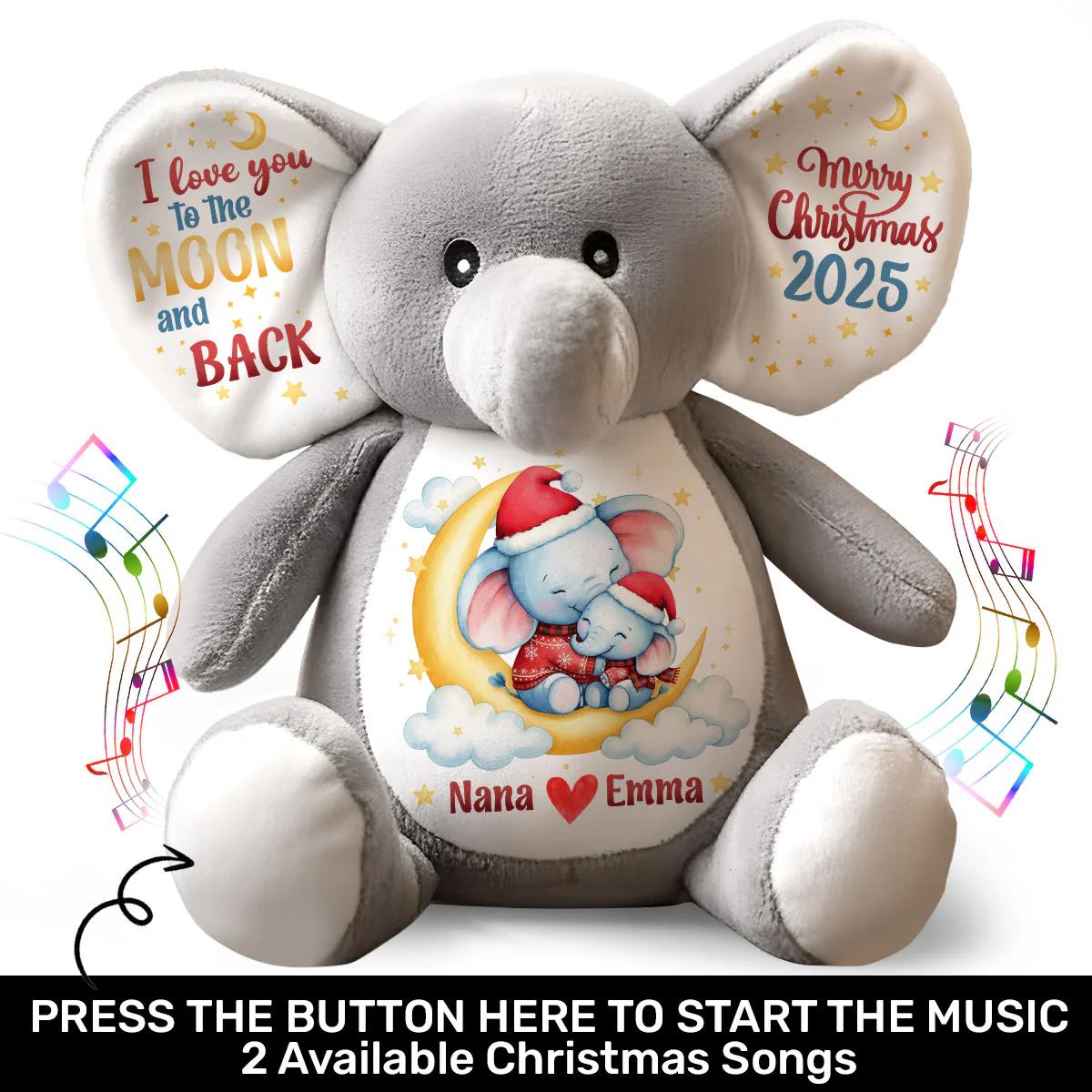 I Love You To The Moon And Back - Personalized Stuffed Elephant - Image 2