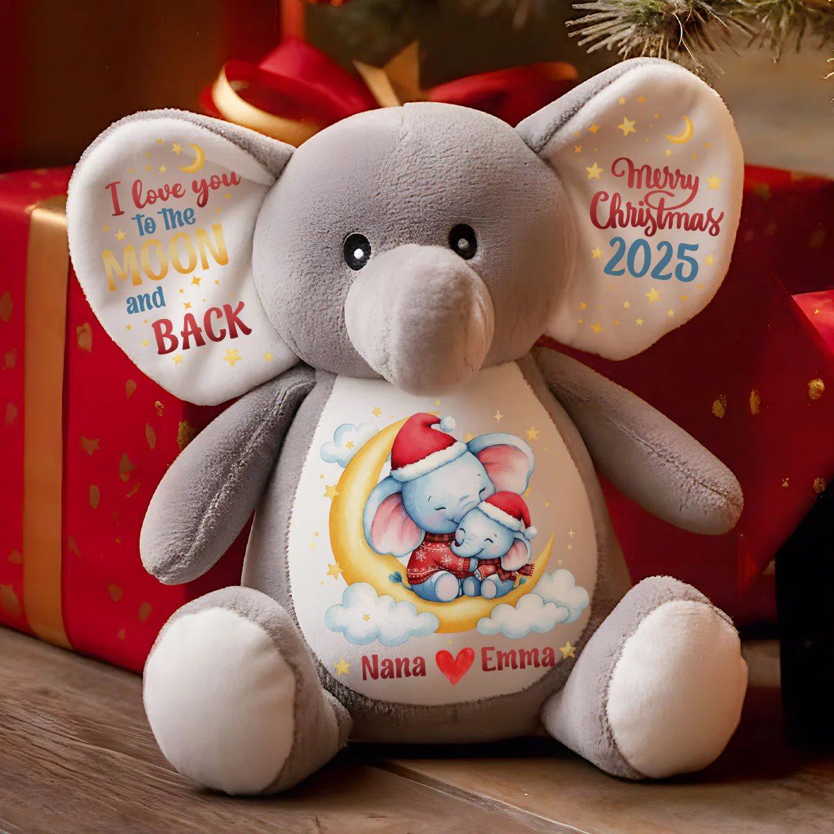 I Love You To The Moon And Back - Personalized Stuffed Elephant - Image 3