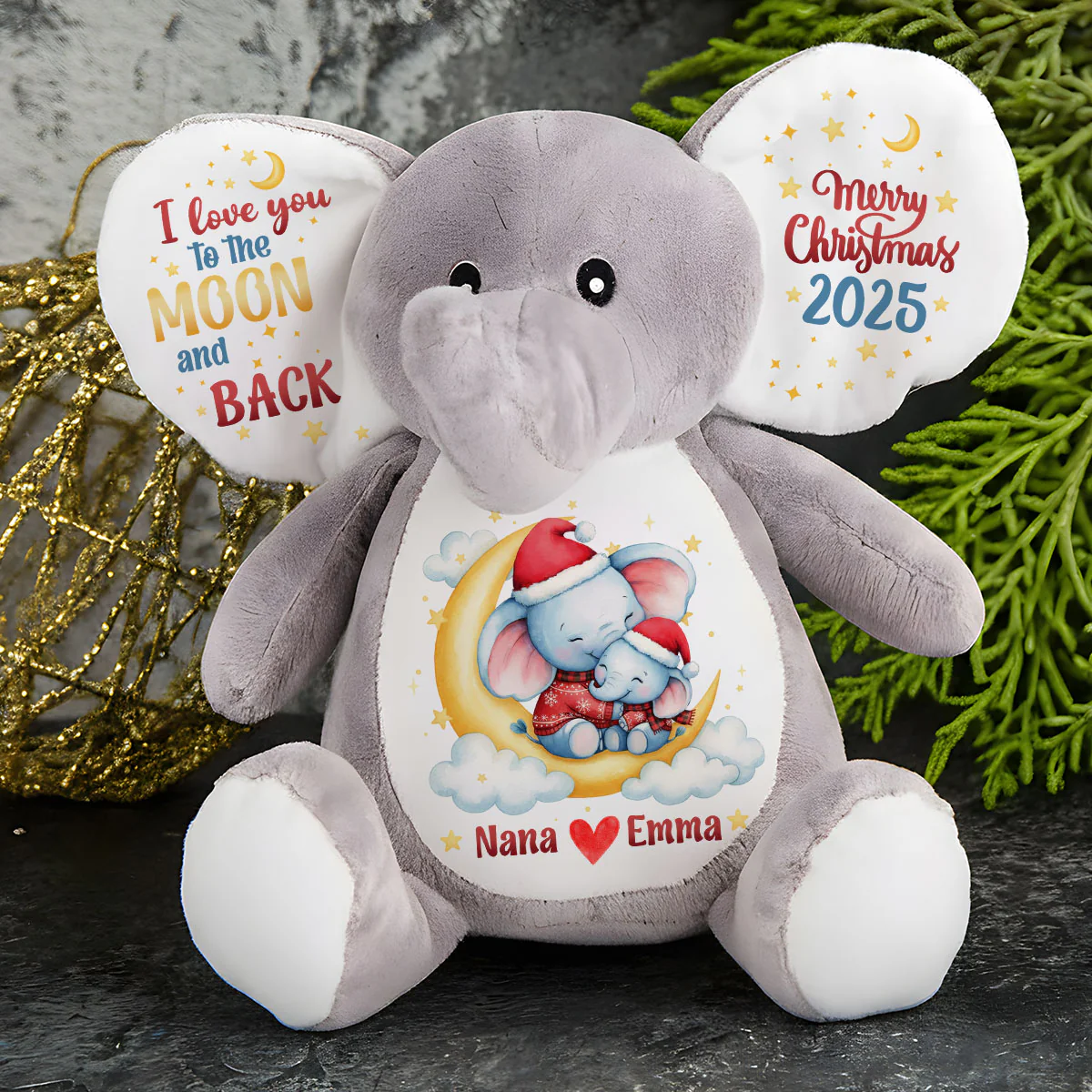I Love You To The Moon And Back - Personalized Stuffed Elephant - Image 4