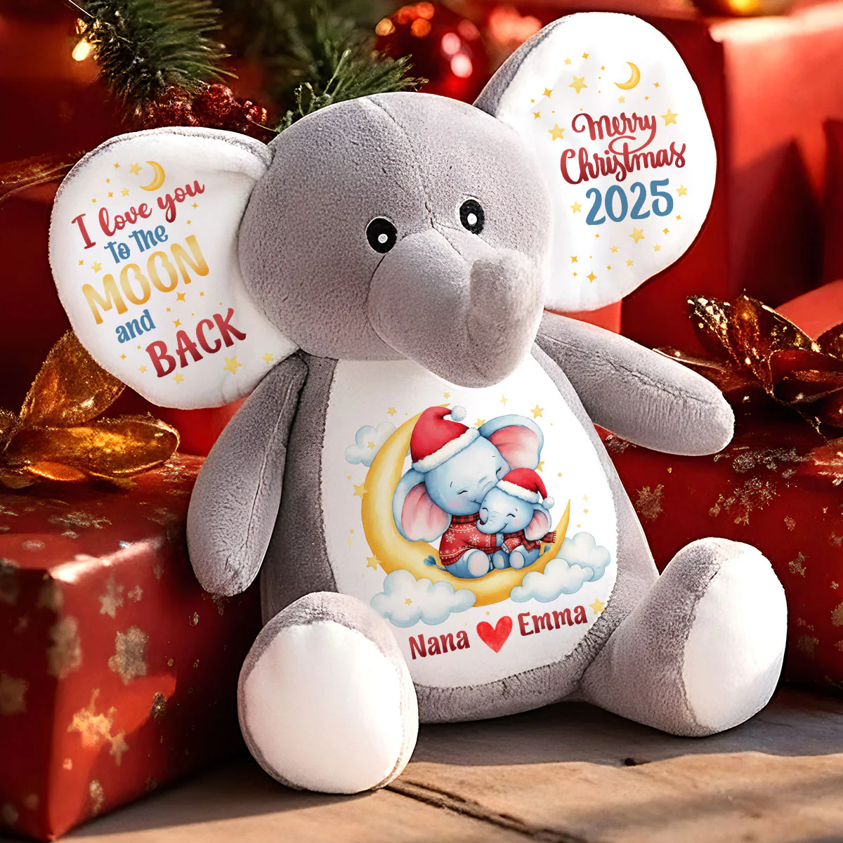 I Love You To The Moon And Back - Personalized Stuffed Elephant - Image 6