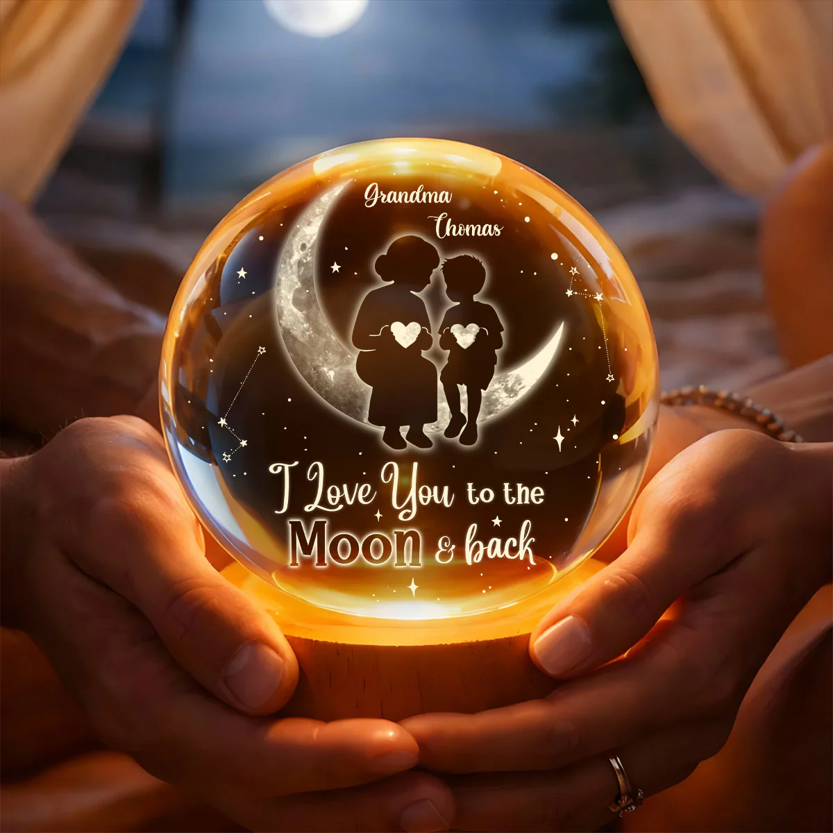 I Love You To The Moon And Back - Personalized Crystal Ball Night Light - Image 3