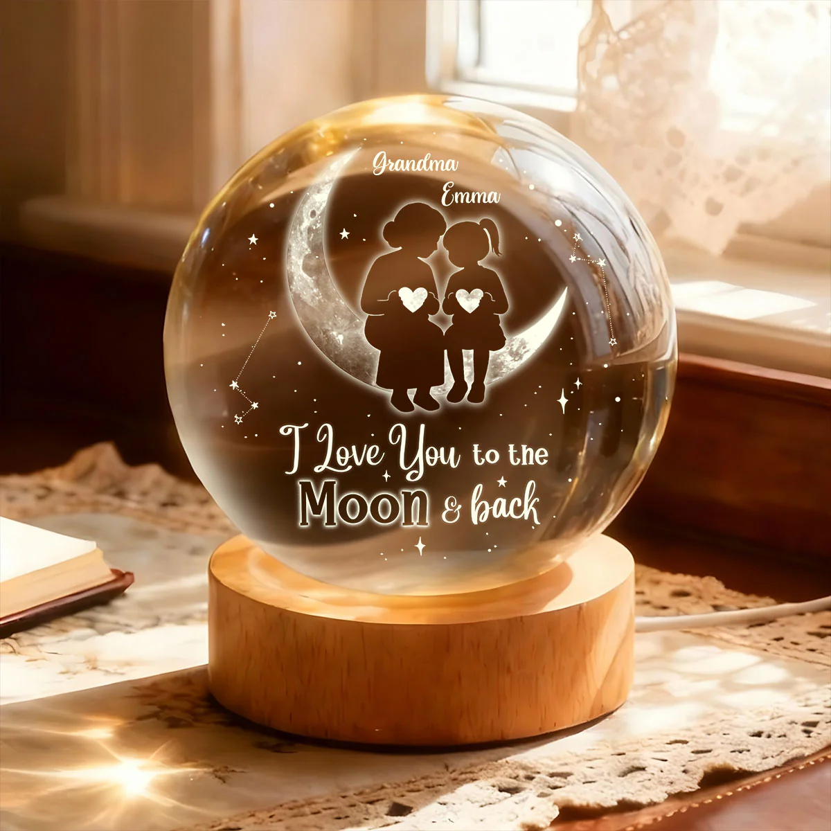 I Love You To The Moon And Back - Personalized Crystal Ball Night Light - Image 4