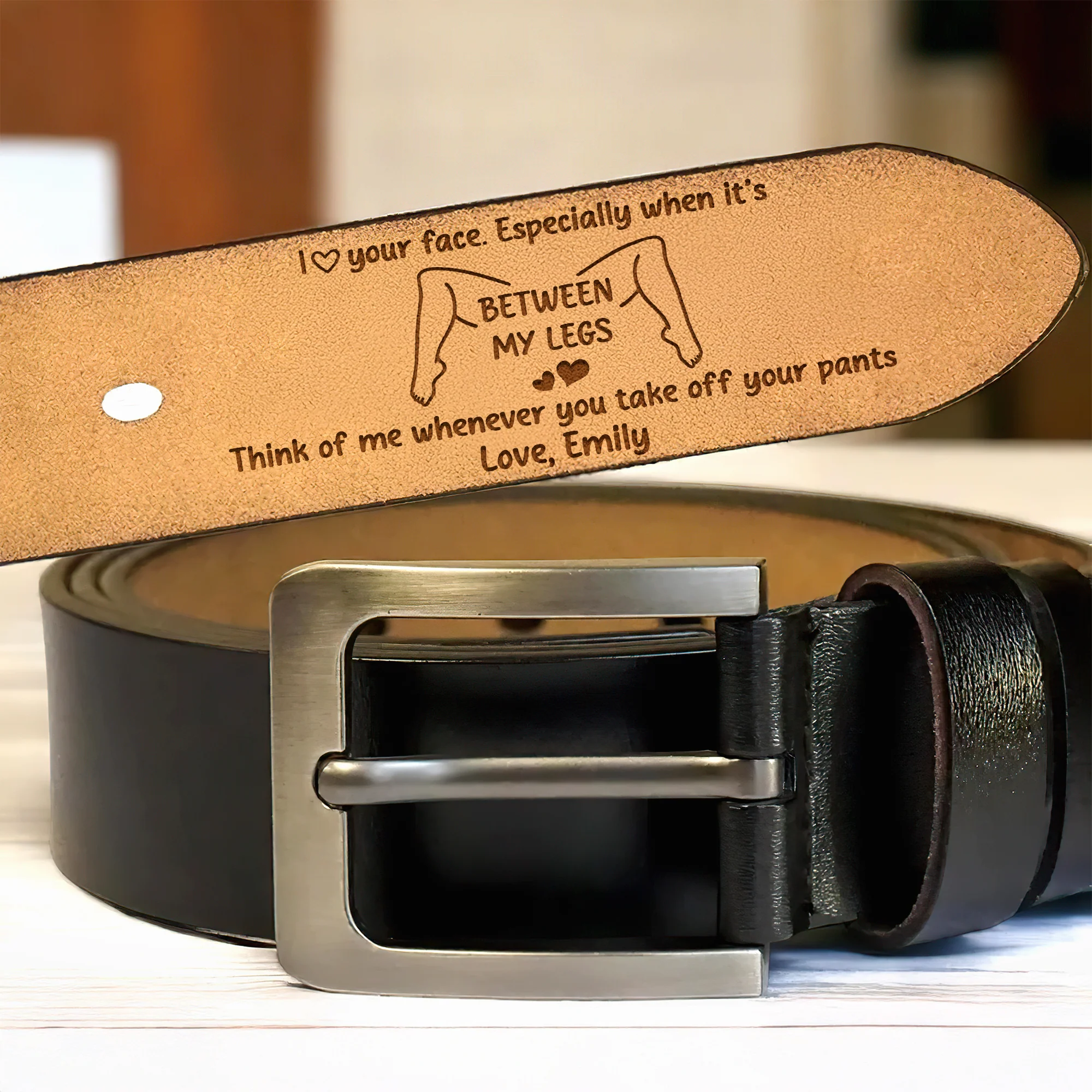 I Love Your Face Especially When It's Between My Legs - Personalized Engraved Leather Belt - Image 2