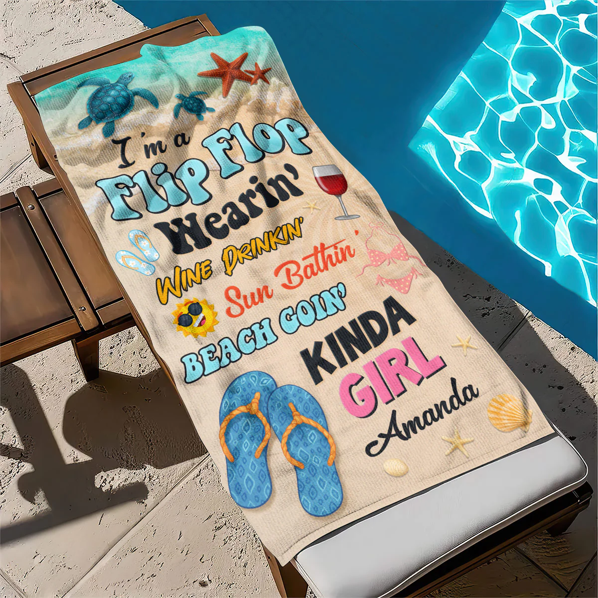 I'm A Flip Flop Wearin' Kinda Girl - Personalized Beach Towel - Image 4