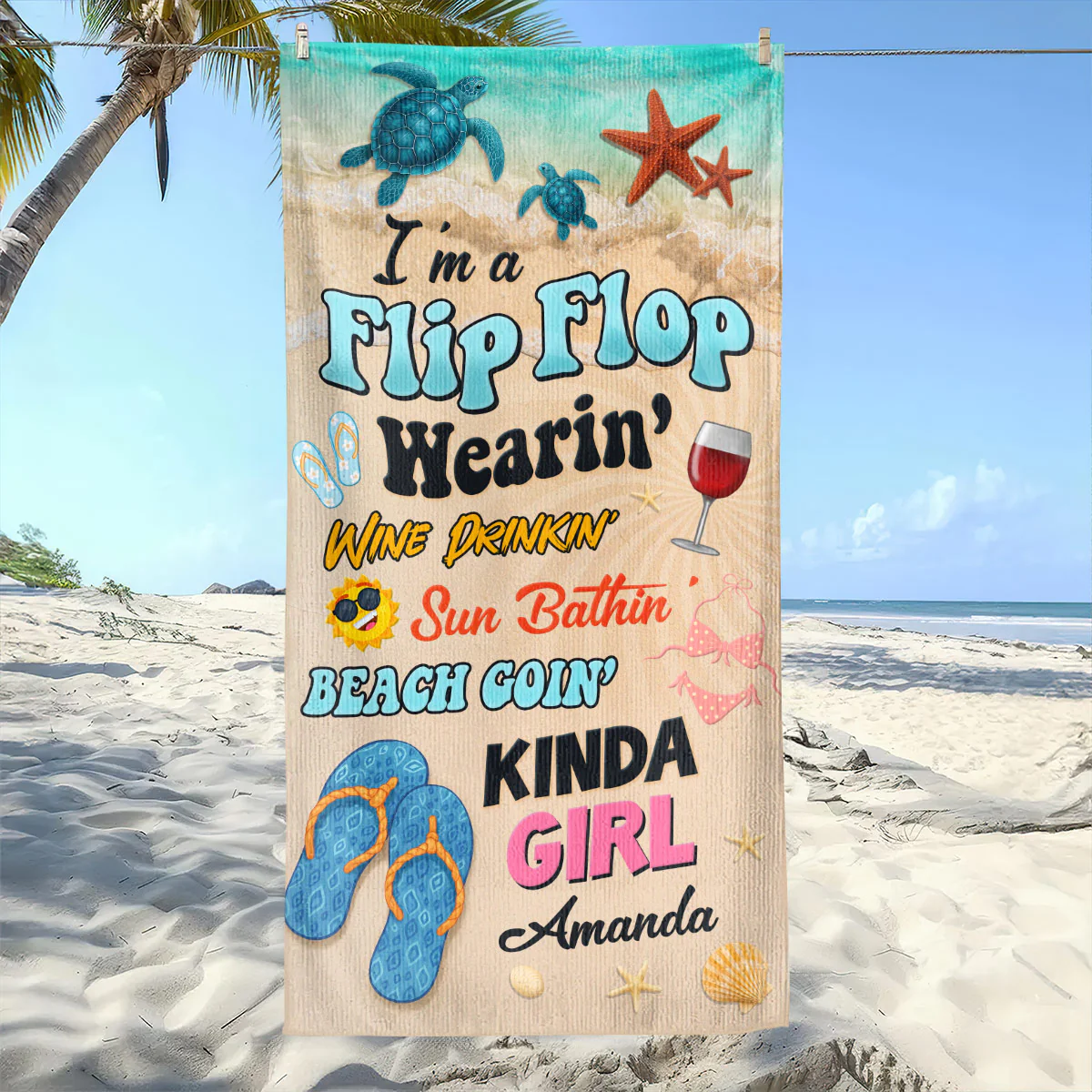 I'm A Flip Flop Wearin' Kinda Girl - Personalized Beach Towel - Image 5